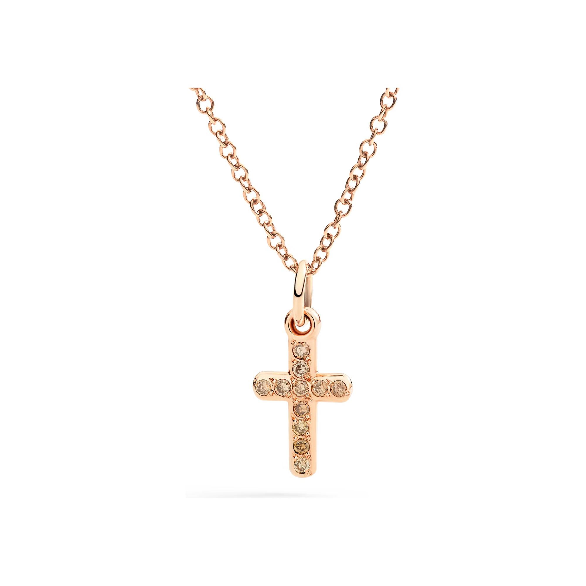 Pendentif croix Dodo Luck en or rose et Diamants bruns