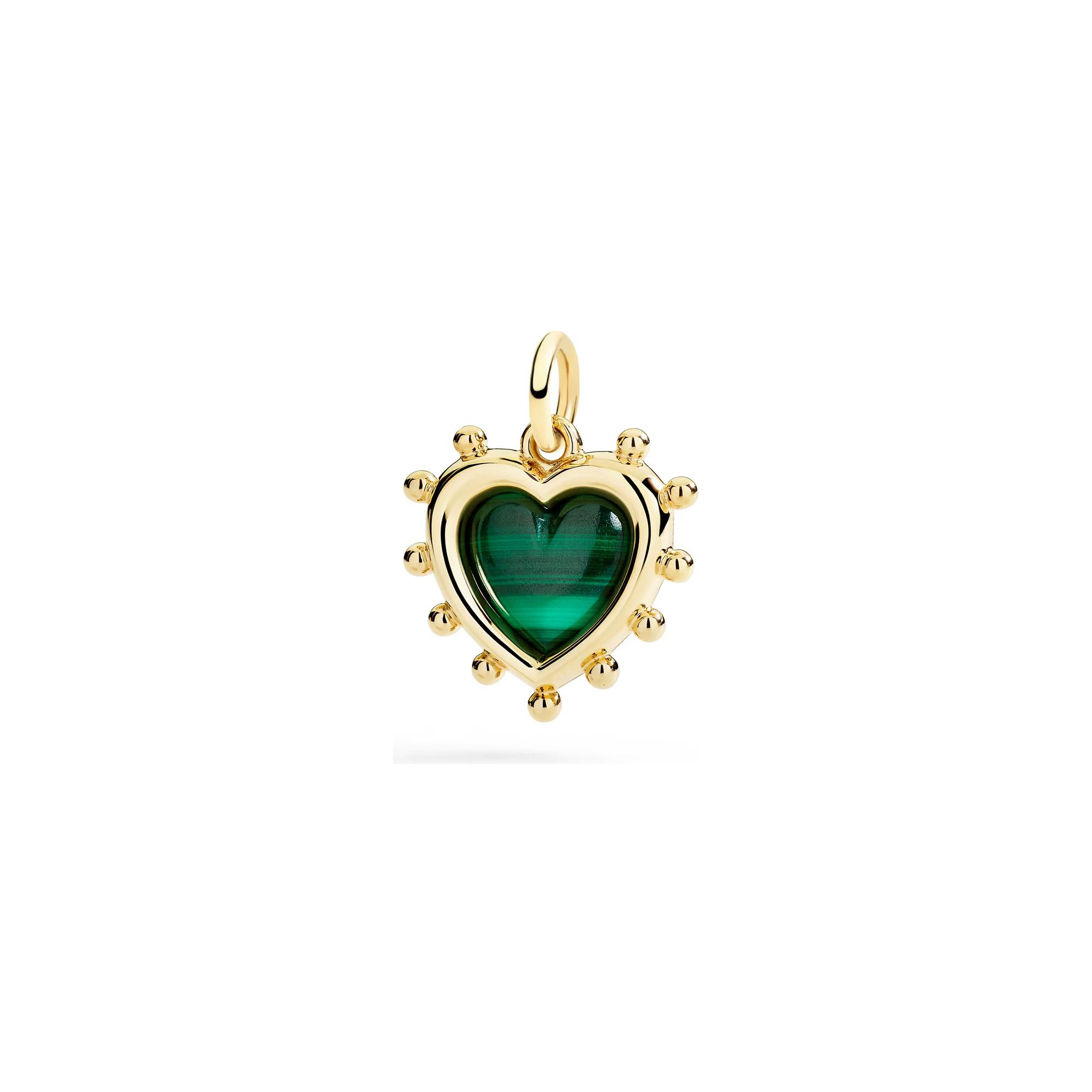 Pendentif cœur Dodo Luck en or jaune, argent et malachite