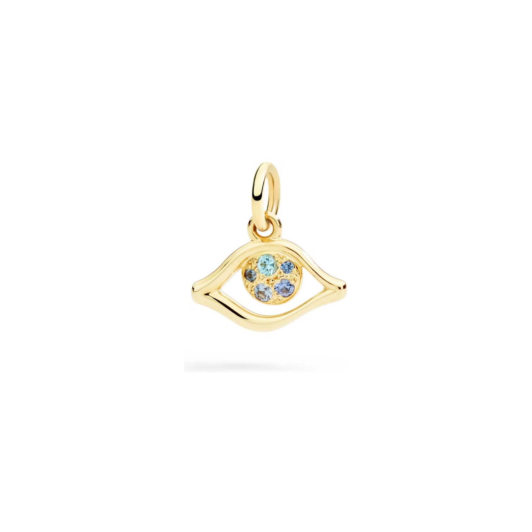 Pendentif Dodo Luck Œil En Or Jaune, Saphir Et Topaze Bleue - Or Jaune 375/1000ème - Saphir/Topaze Bleue Traitée - Bleu