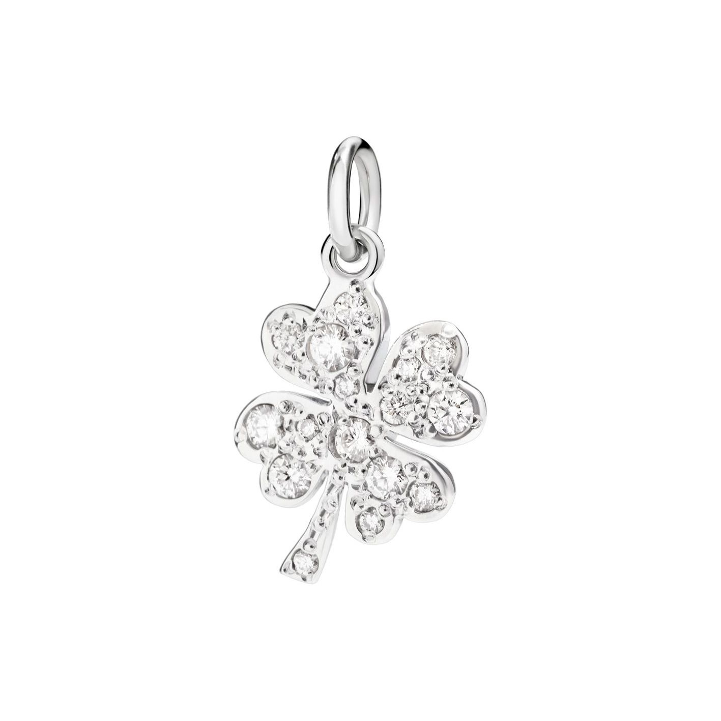 Pendentif Dodo trèfle à quatre feuilles en or blanc et diamants