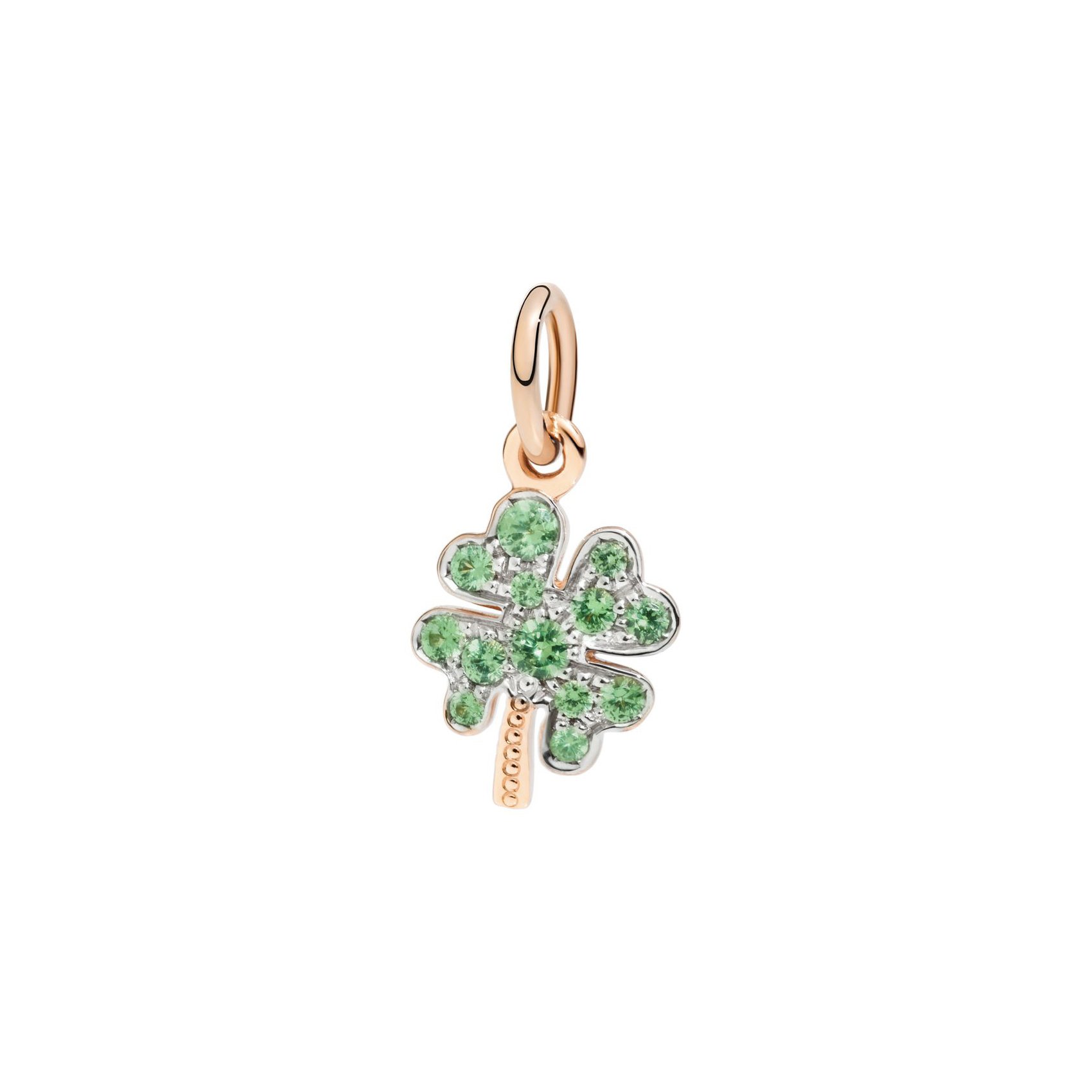 Pendentif Dodo Flèfle à 4 feuilles en or rose et tsavorite