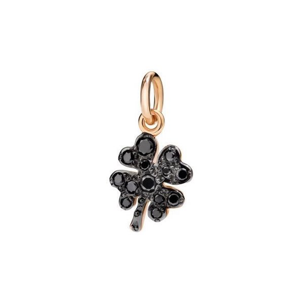 Pendentif DoDo Trèfle À Quatre Feuilles En Or Rose Et Diamant Noir - Or Rose 375/1000ème - Diamant Noir - Rose