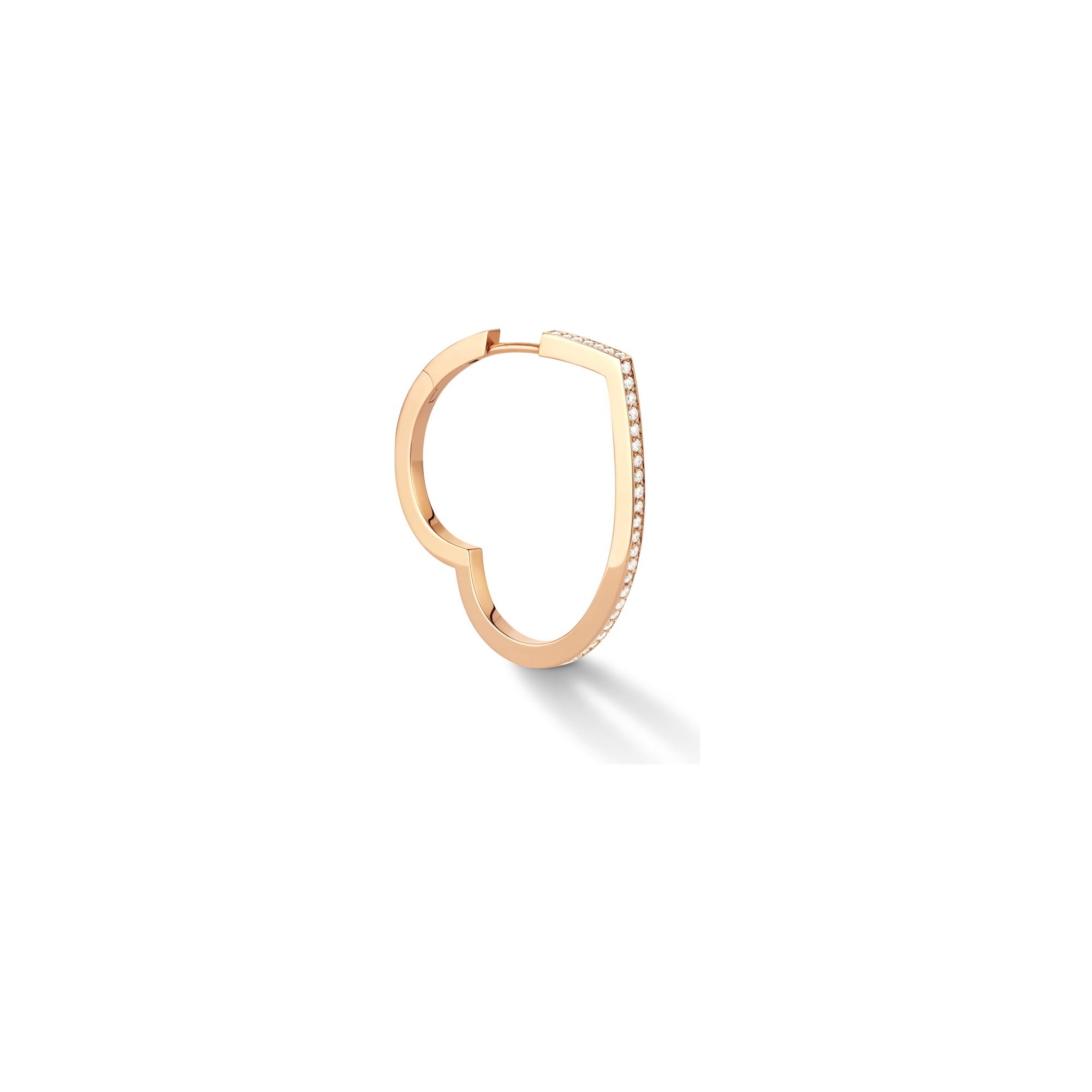 Mono boucle d'oreille grande créole Repossi Antifer Heart en or rose, pavée de diamants