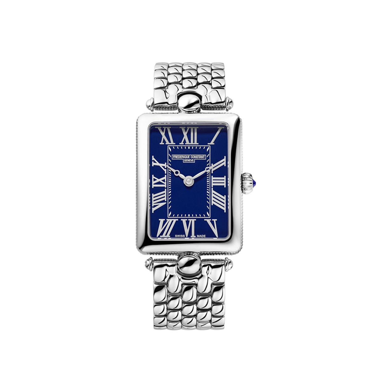 Montre Frédérique Constant Classics Art Déco Carrée cadran Bleu bracelet Acier FC-200N2AC6B