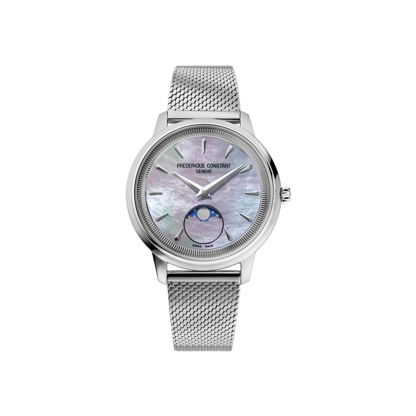 Montre Frédérique Constant Classics Moneta Moonphase cadran Bleu bracelet Acier FC-206MPLB2S6B
