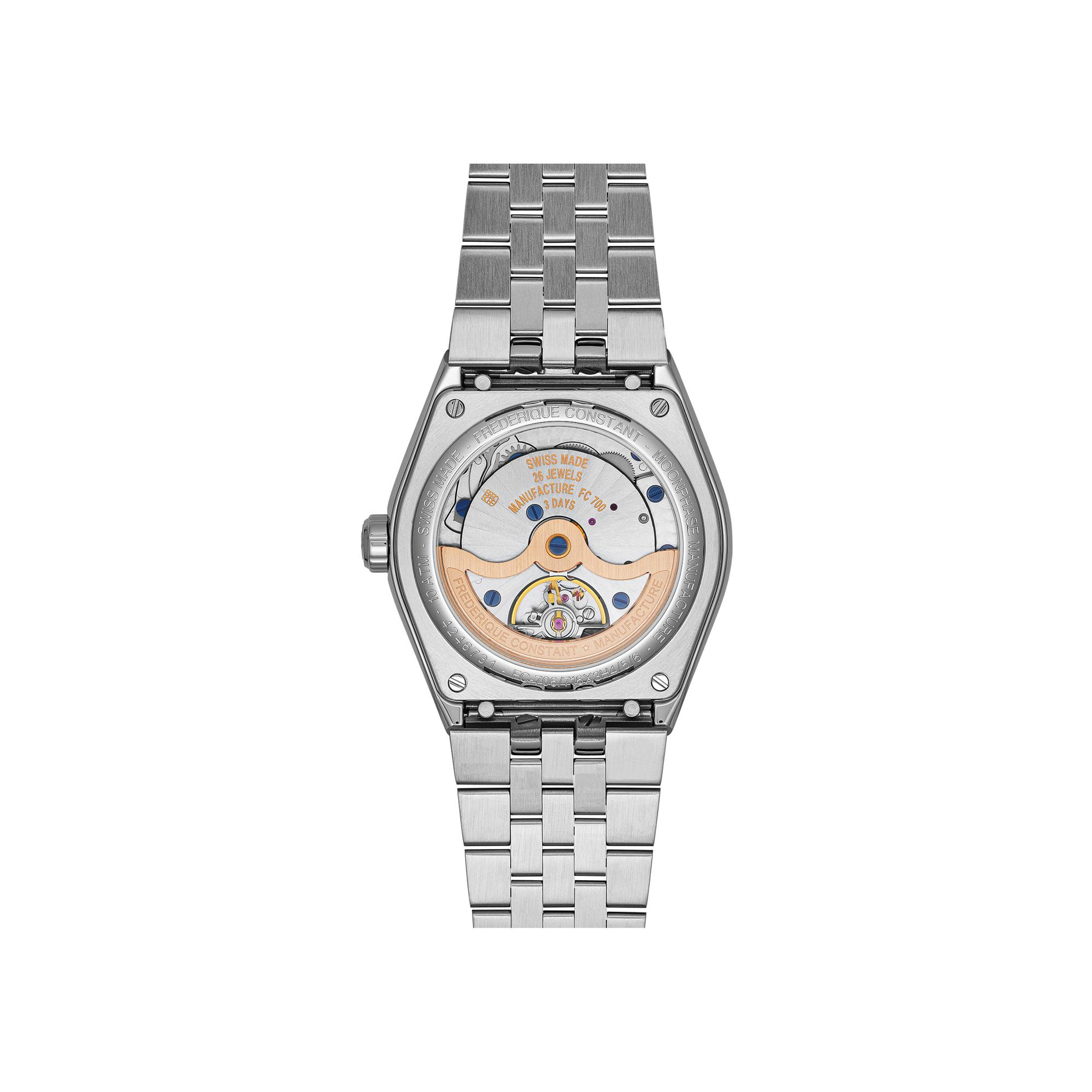 Montre Frédérique Constant Highlife Classic Moonphase Date cadran Bleu bracelet Acier/Cuir FC-716BL3NH6