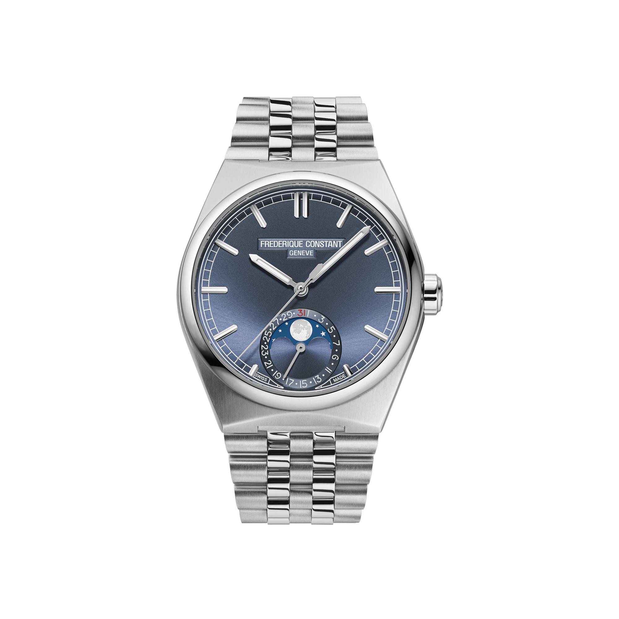 Montre Frédérique Constant Highlife Classic Moonphase Date cadran Bleu bracelet Acier/Cuir FC-716BL3NH6