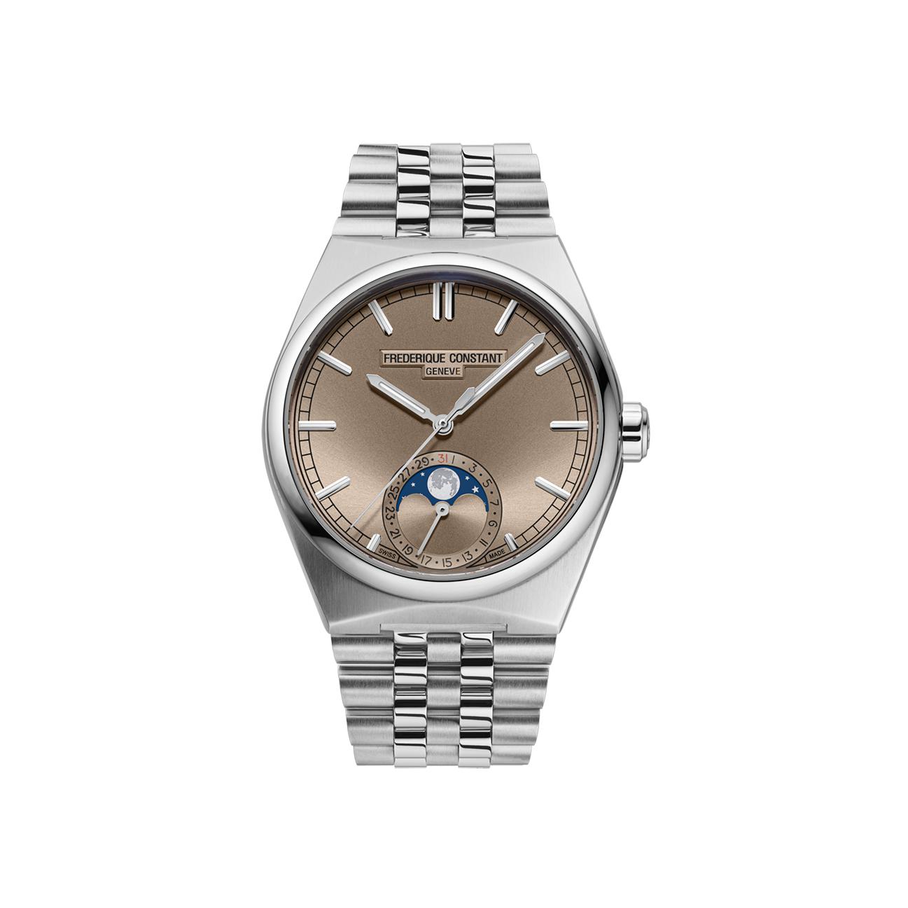 Montre Frédérique Constant Highlife Classic Moonphase Date cadran Doré bracelet Acier/Cuir FC-716RG3NH6
