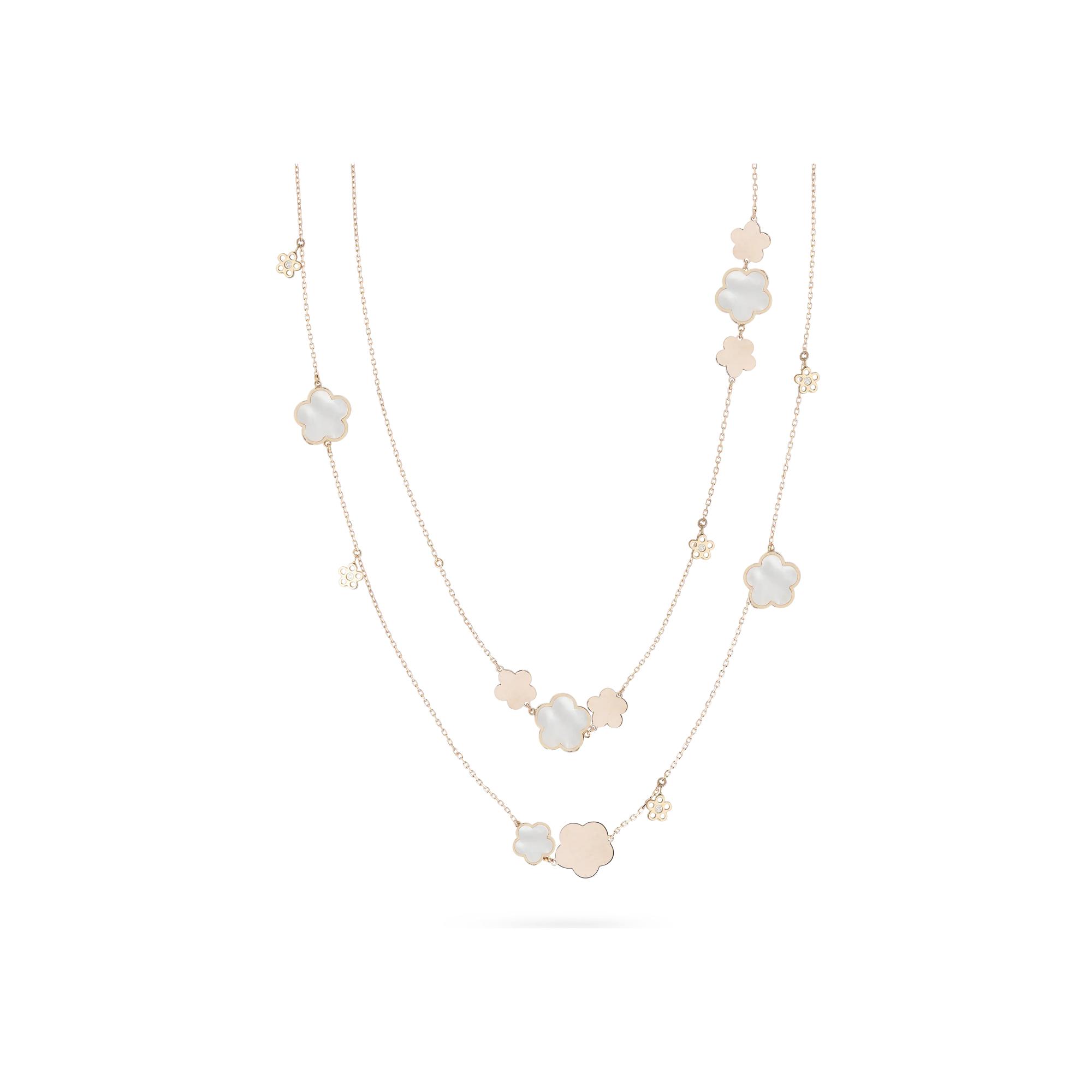 Sautoir Cesare Pompanon Fiore di Mamma en or rose, diamants et griss blanches