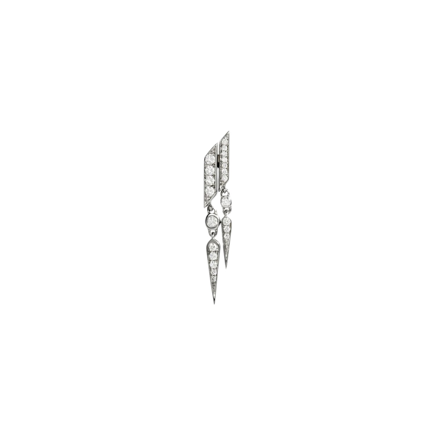 Mono boucle d'oreille pendante Statement Rockaway double goutte en argent rhodié et diamants