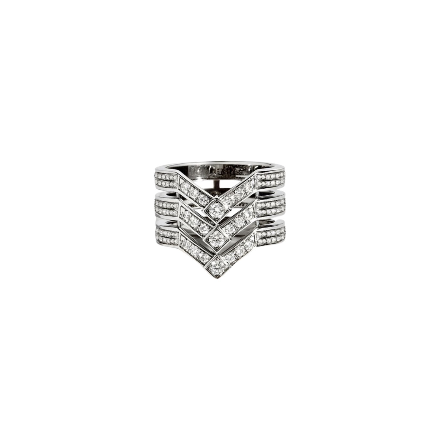 Bague Statement Stairway trois rangs en argent rhodié et diamants