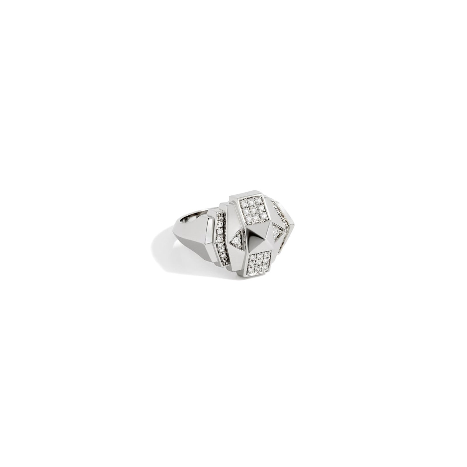 Bague Statement Rockaway mini pyramide en argent rhodié semi-pavée de diamants