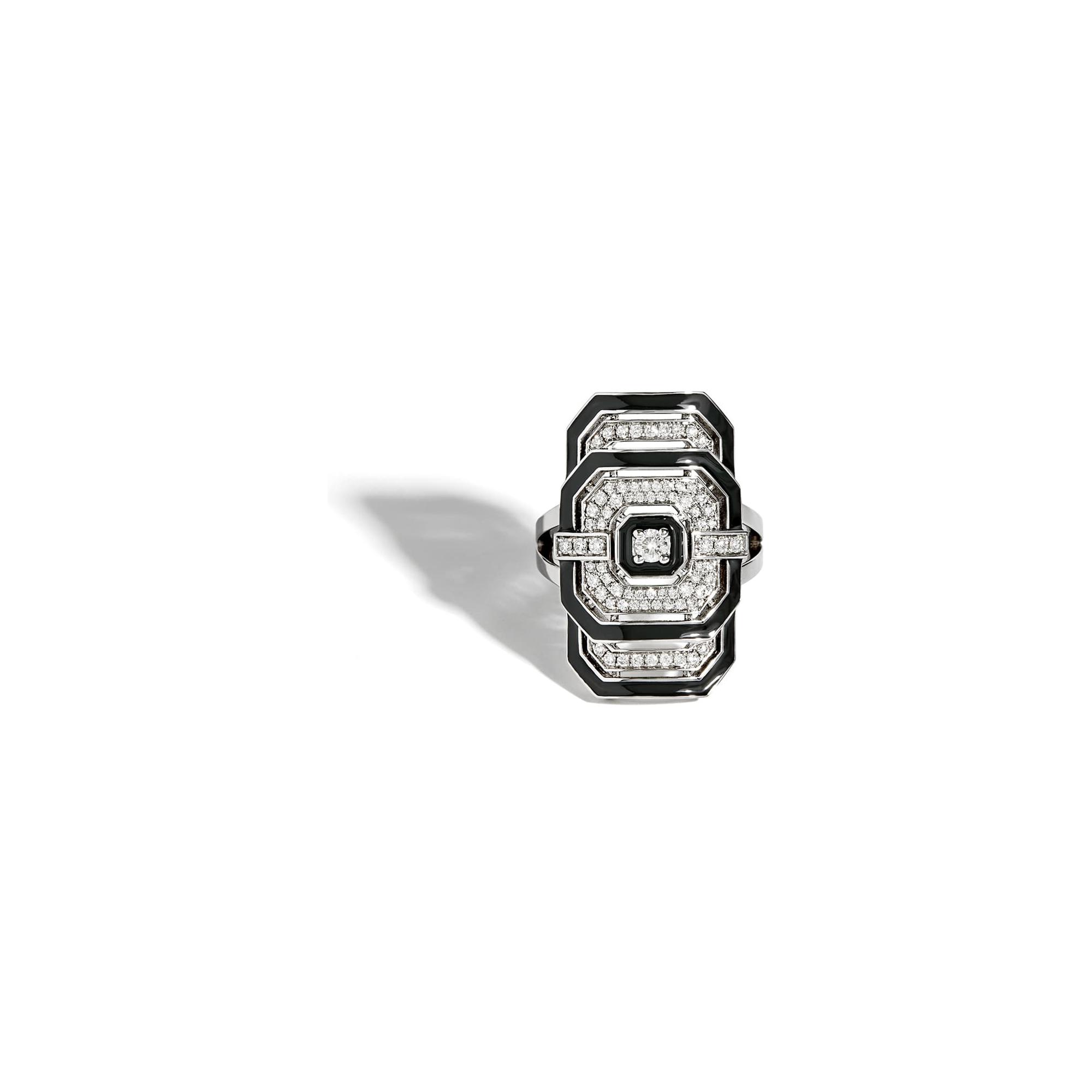 Bague Statement My Way en argent, émail noir et diamants