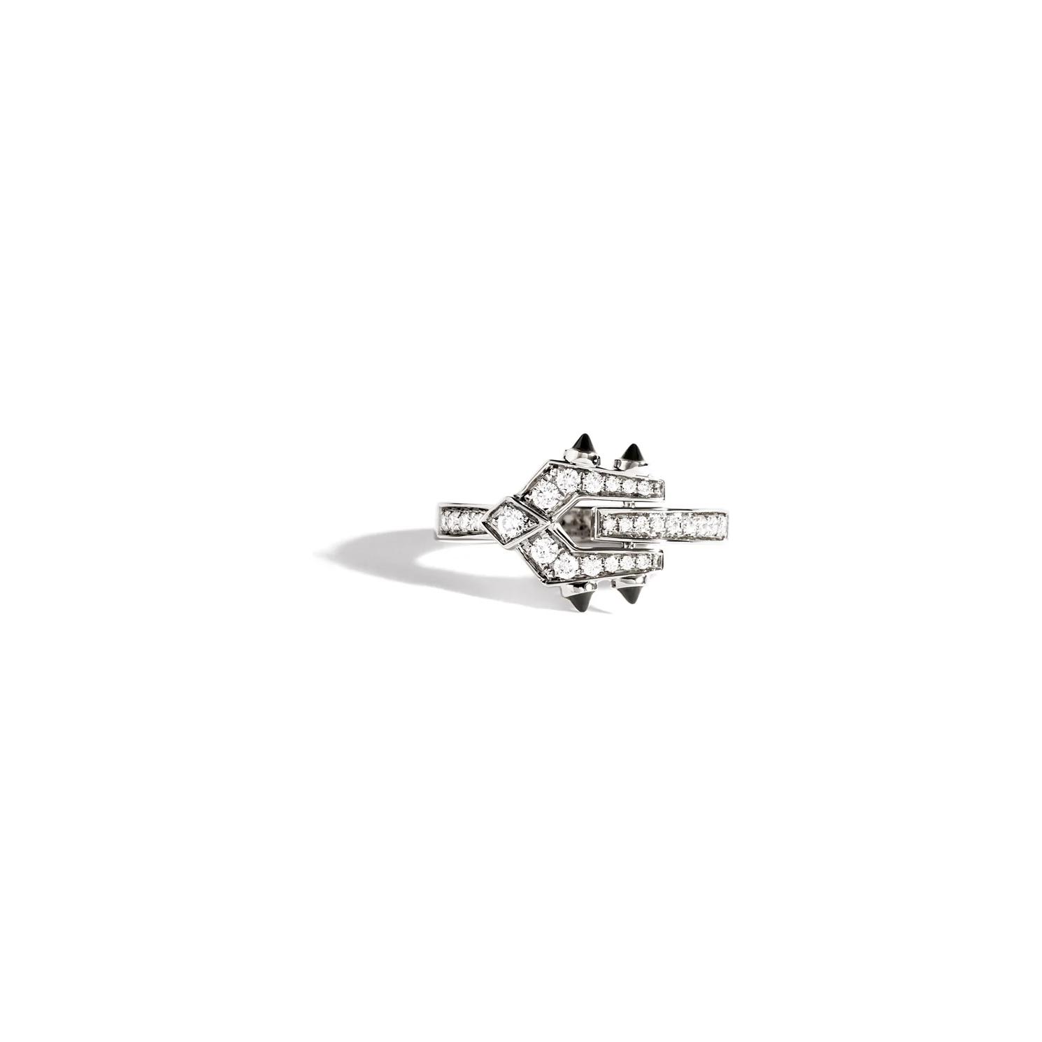 Bague Statement Mini Spike en argent, diamants et agates noires