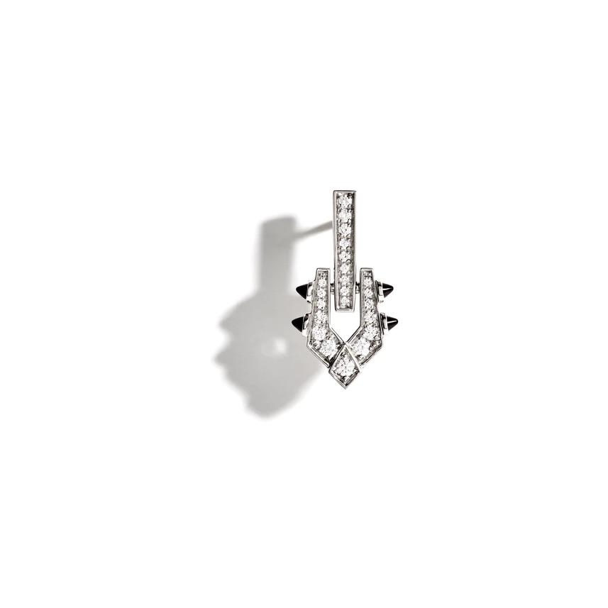Mono boucle d'oreille STATEMENT Paris Spike en argent rhodié, diamants et agates noires