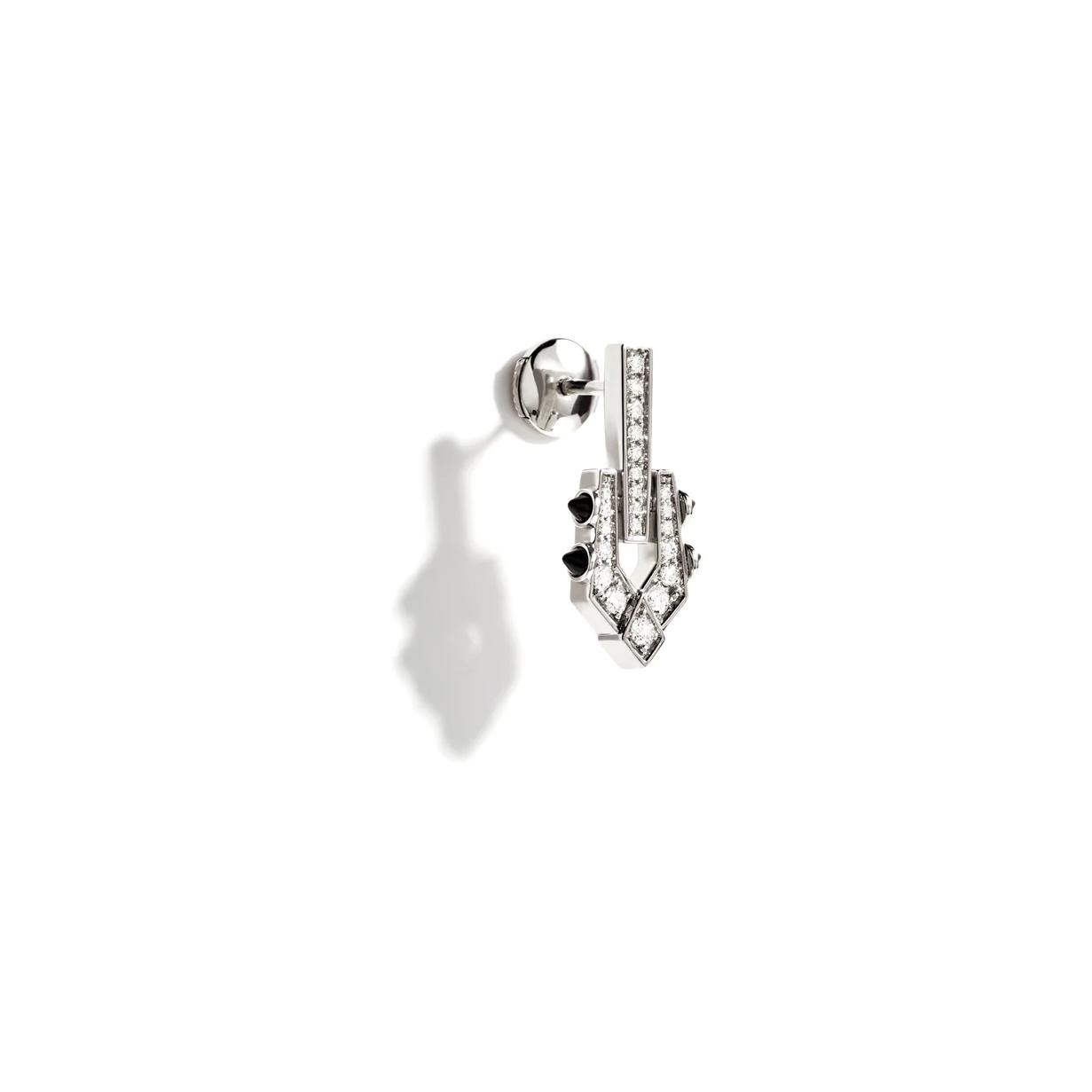 Mono boucle d'oreille STATEMENT Paris Spike en argent rhodié, diamants et agates noires