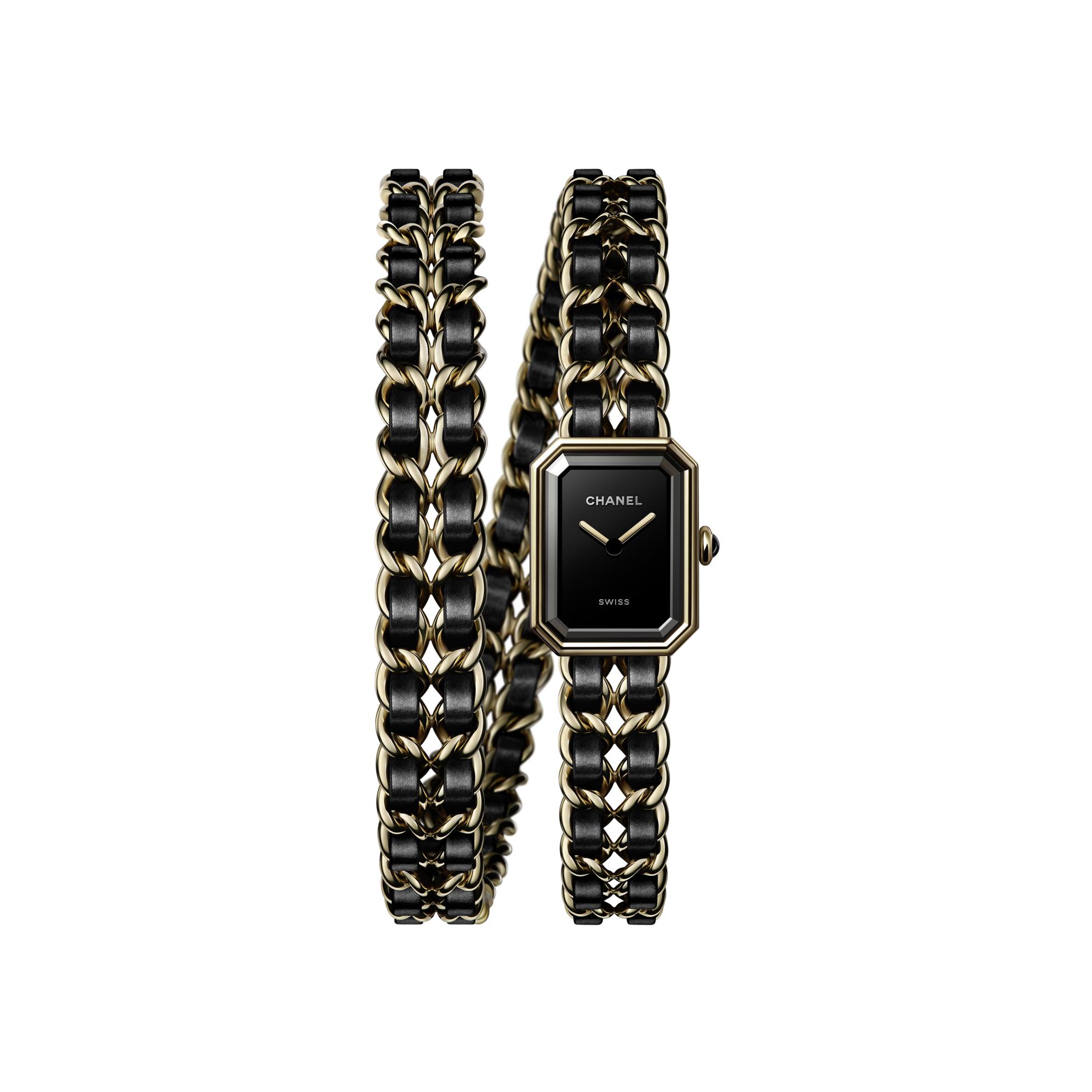 Montre CHANEL Première Chaîne Iconique Double Tour cadran Noir bracelet Cuir H10332