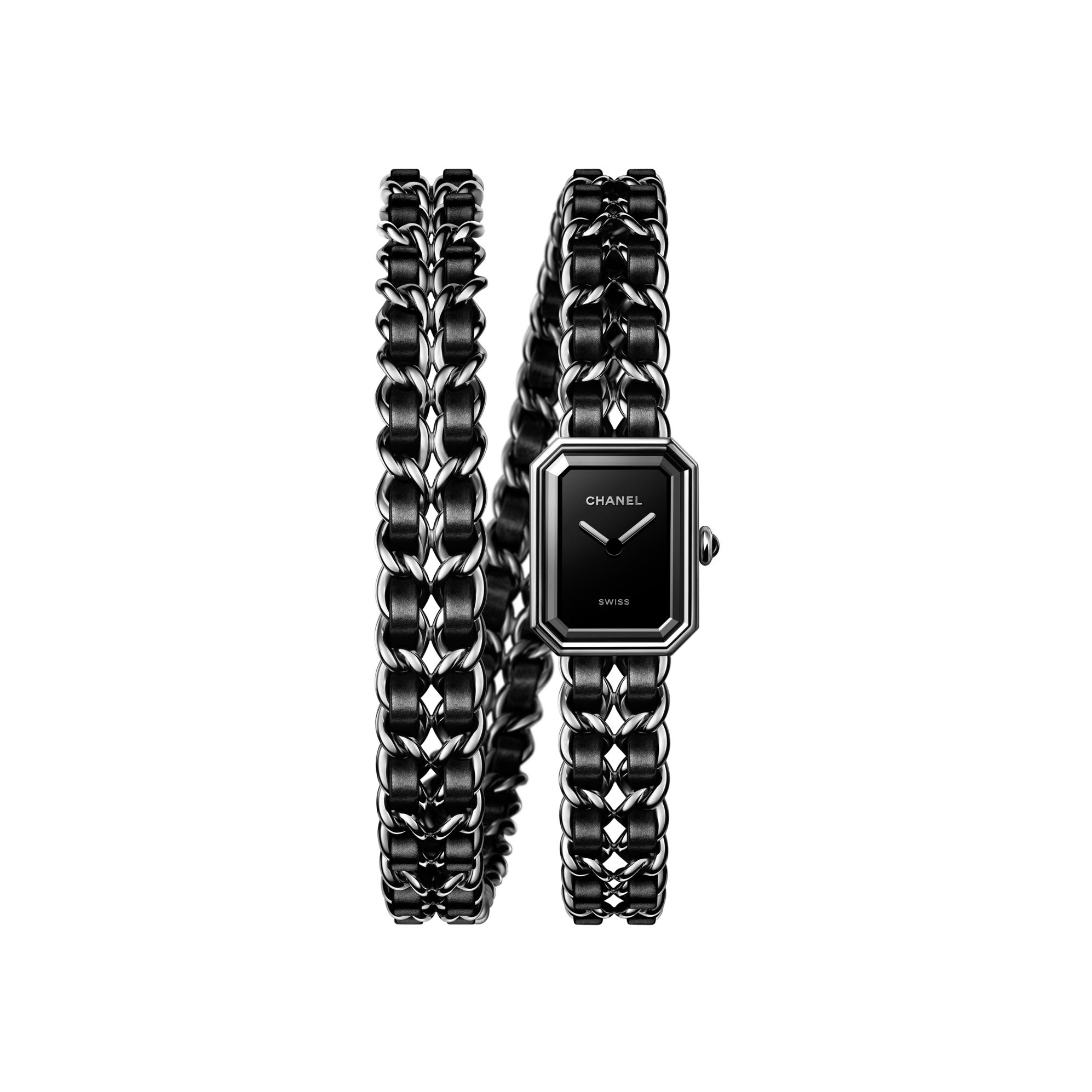 Montre CHANEL Première Chaîne Iconique Double Tour cadran Noir bracelet Cuir H10446