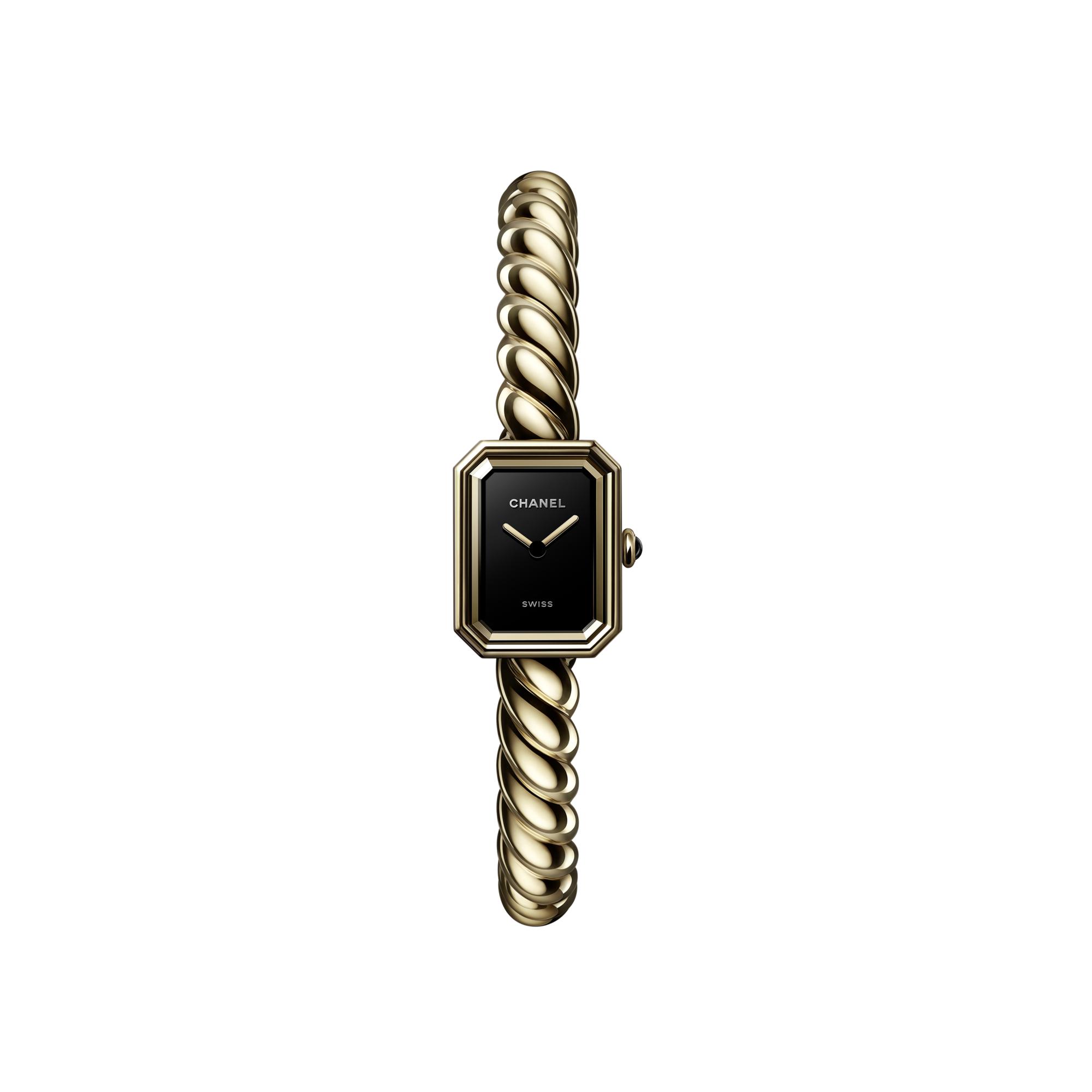 Montre CHANEL Première Galon cadran Noir bracelet Or jaune H11048