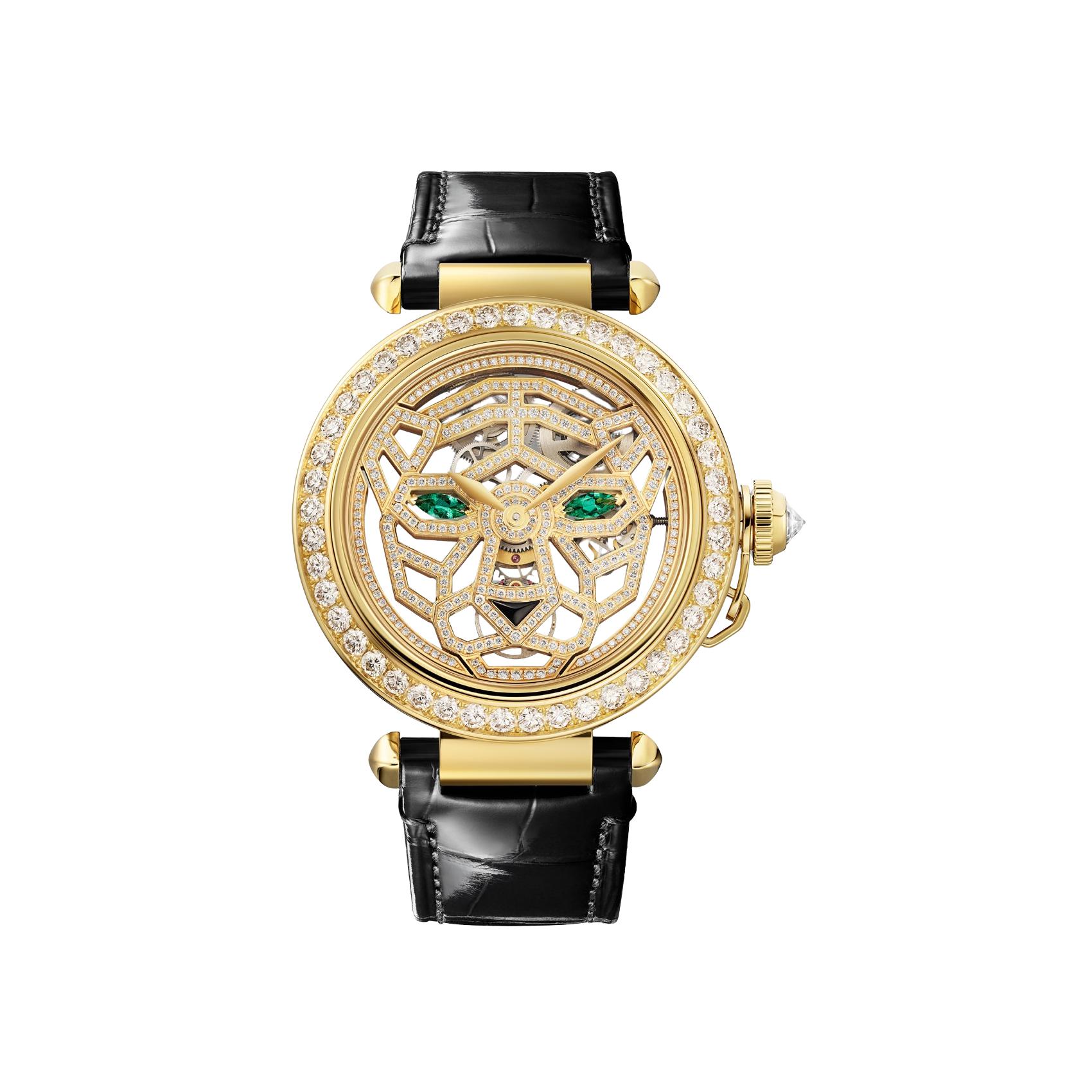 Montre Joaillière Panthère de Cartier 41mm, mouvement manuel, or jaune , diamants, bracelets cuirs interchangeables