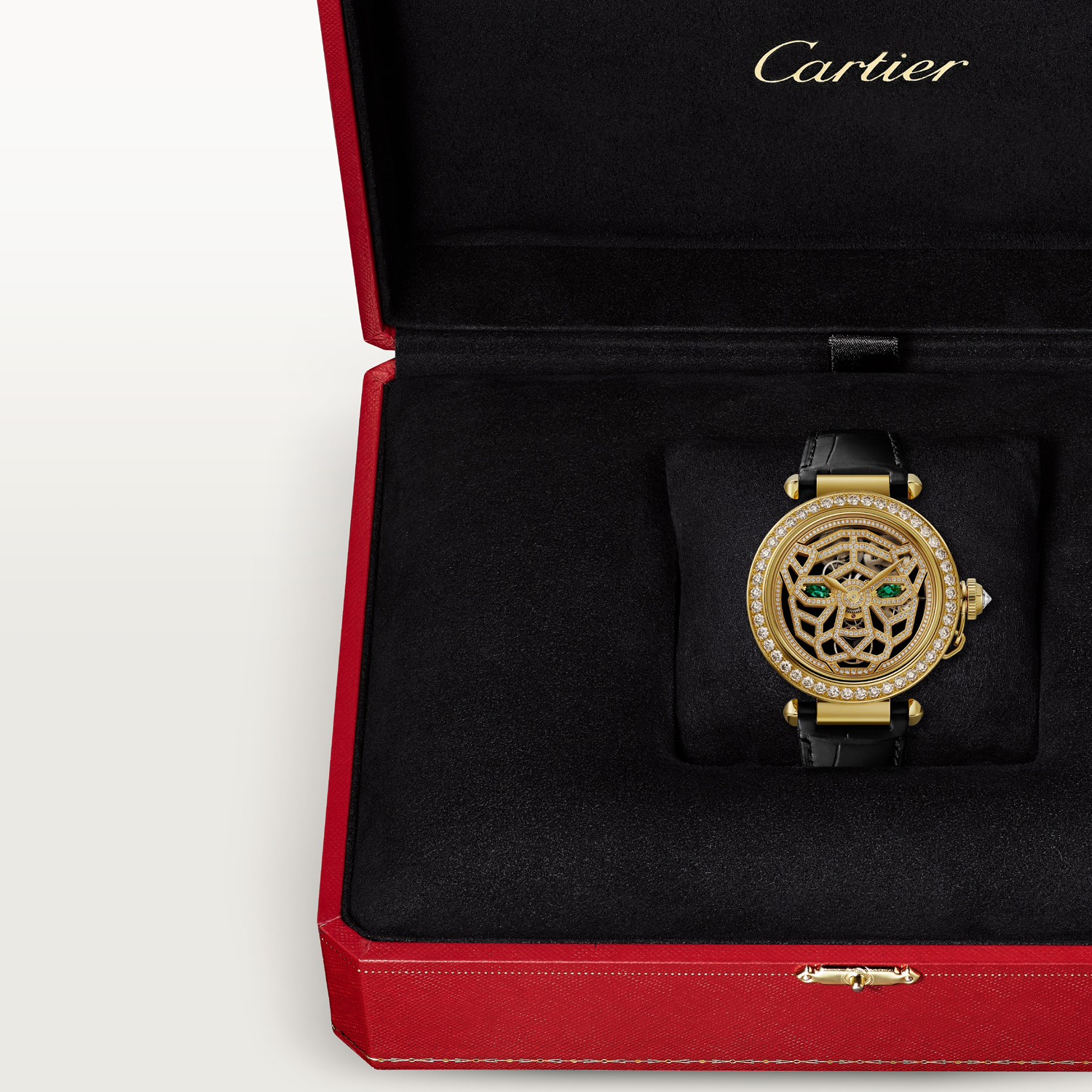 Montre Joaillière Panthère de Cartier 41mm, mouvement manuel, or jaune , diamants, bracelets cuirs interchangeables