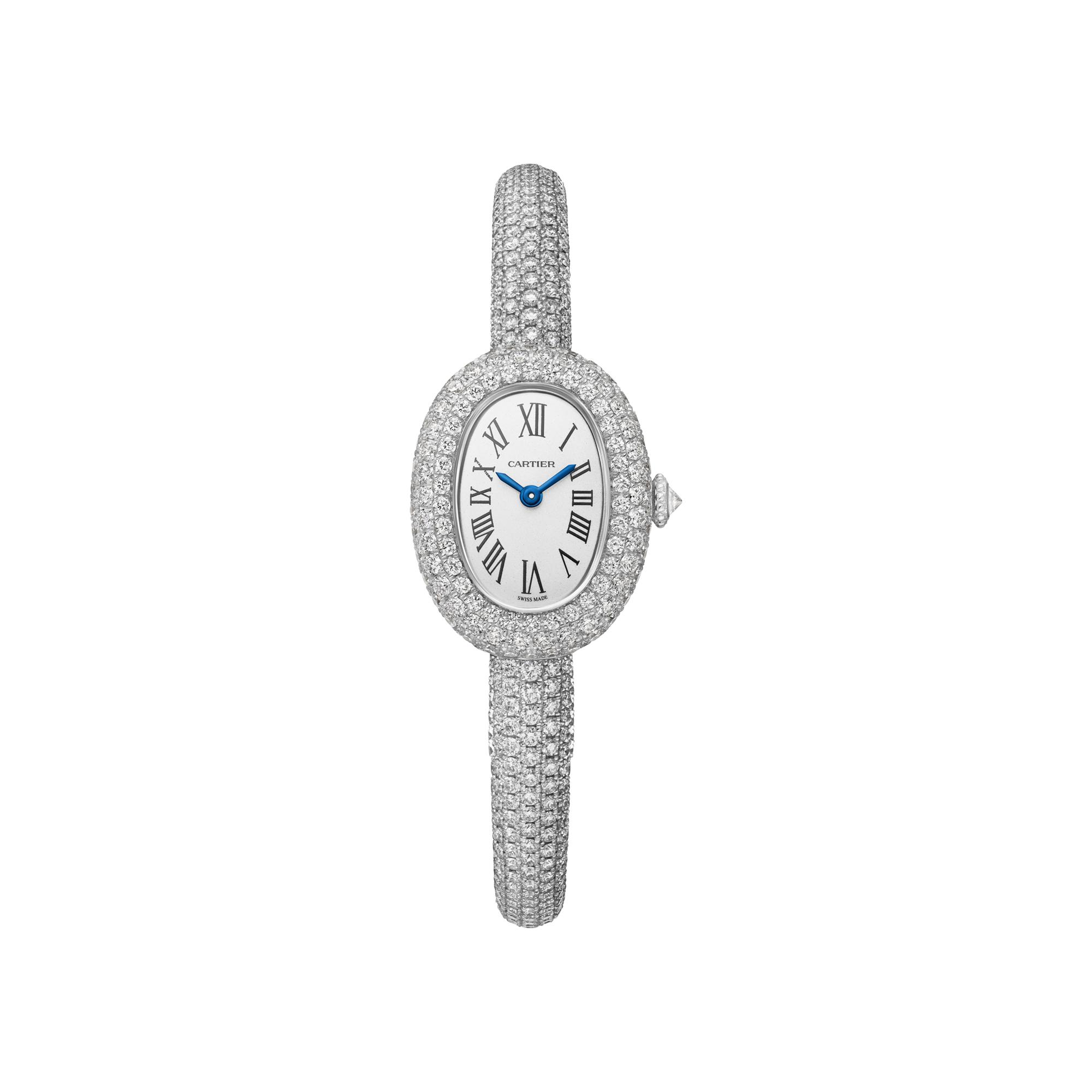 Montre Baignoire (Taille 16) de Cartier Mini modèle, mouvement quartz, or gris, diamants