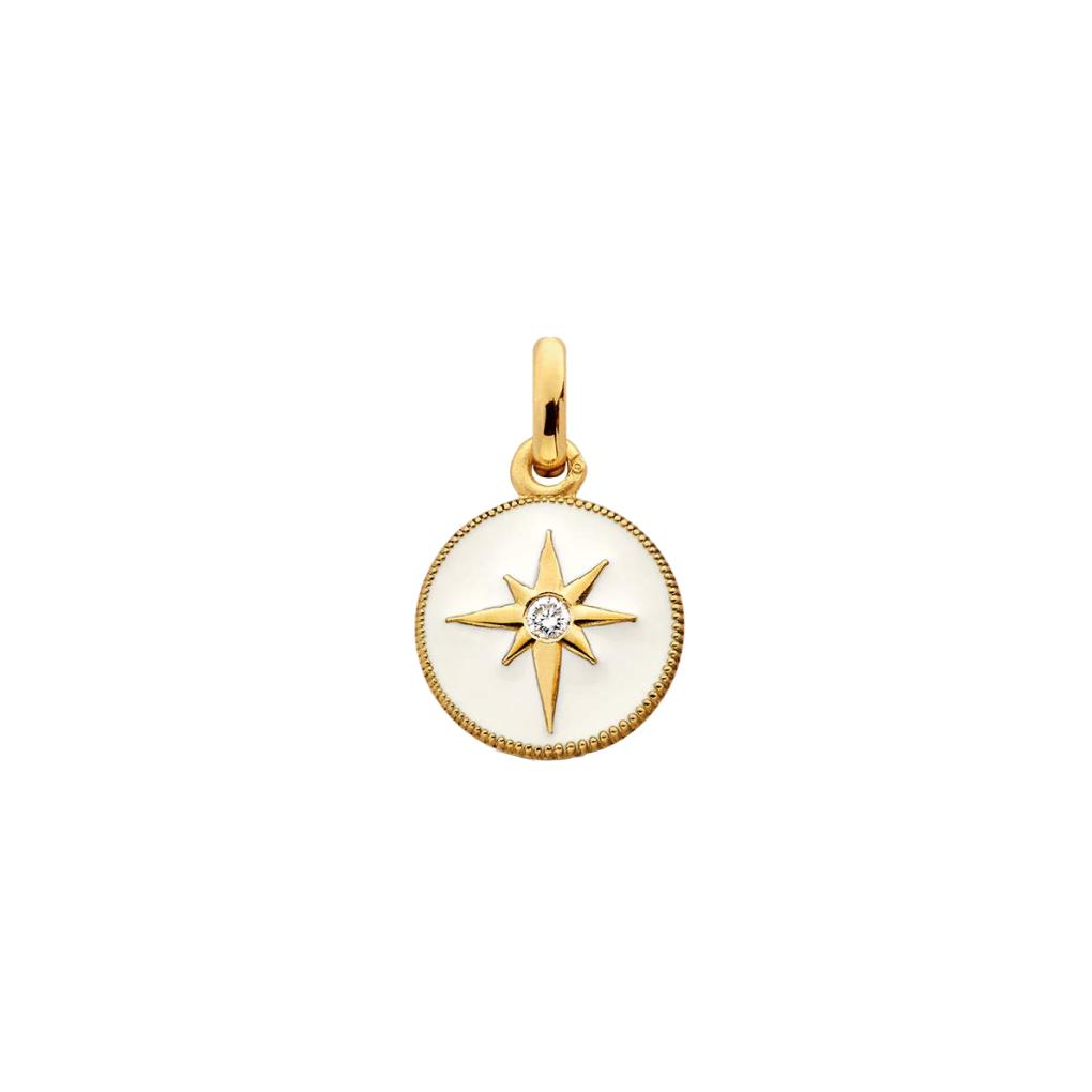 Médaille Arthus Bertrand Étoile en or jaune poli, laque ivoire  et diamant, 10mm