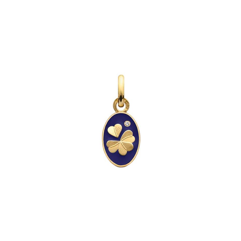 Médaille Arthus Bertrand Ma Mini Médaille Trèfle Bleu Marine en or jaune poli et diamant, 10 mm