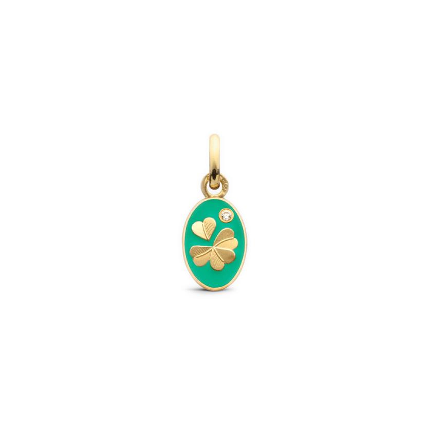 Pendentif Arthus Bertrand Ma Mini Médaille Trèfle en or jaune et diamant, 10mm