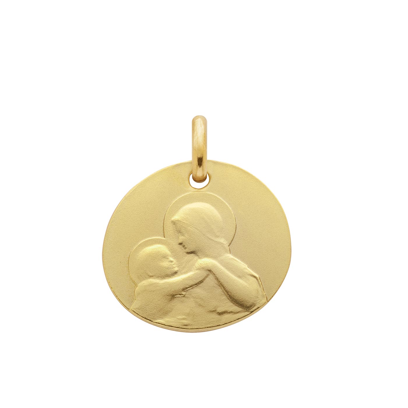 Médaille Arthus Bertrand Vierge à l'enfant Divine Tendresse Galet 16 mm or jaune sablé