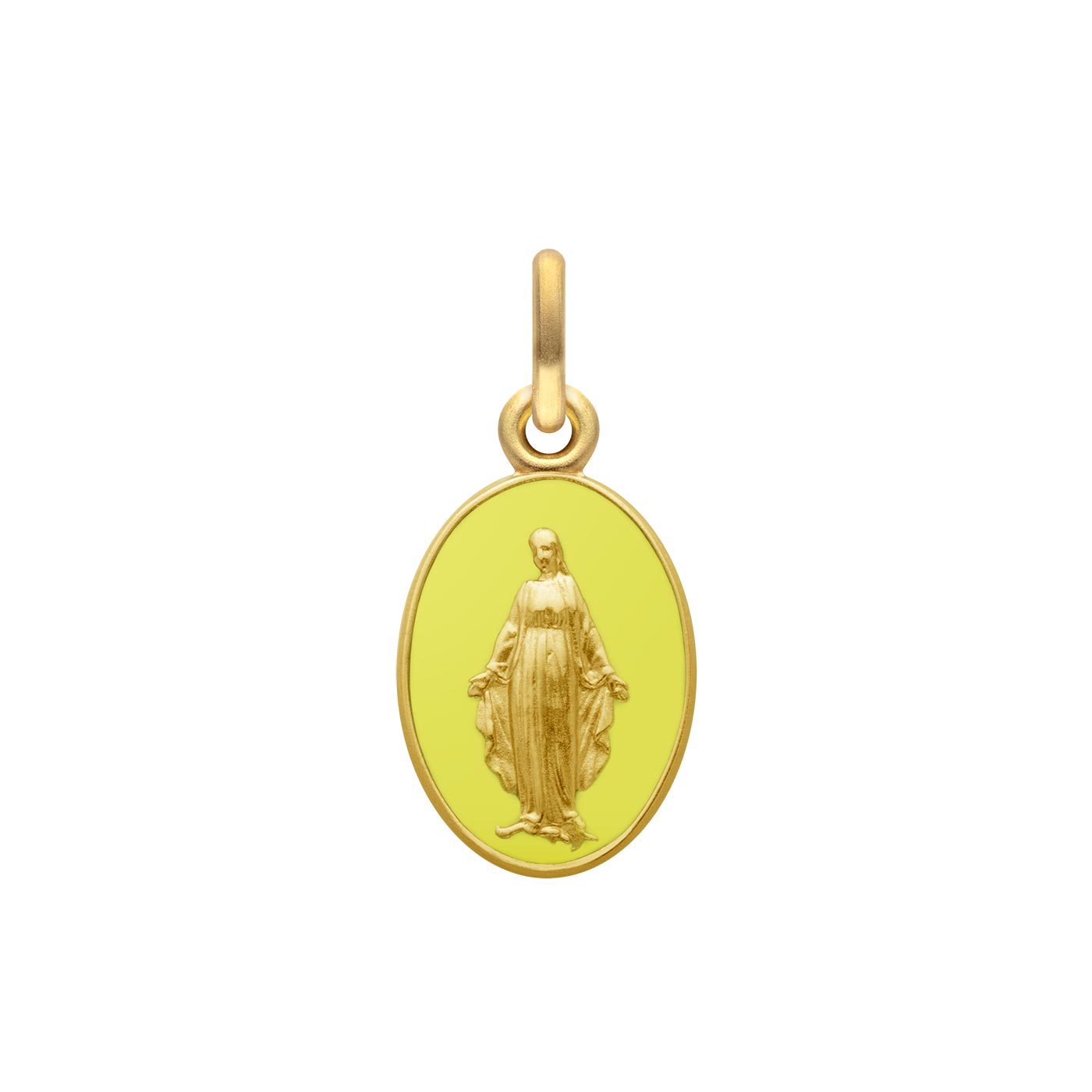 Médaille Arthus Bertrand Vierge Miraculeuse 2 faces 13 mm laque jaune or jaune sablé