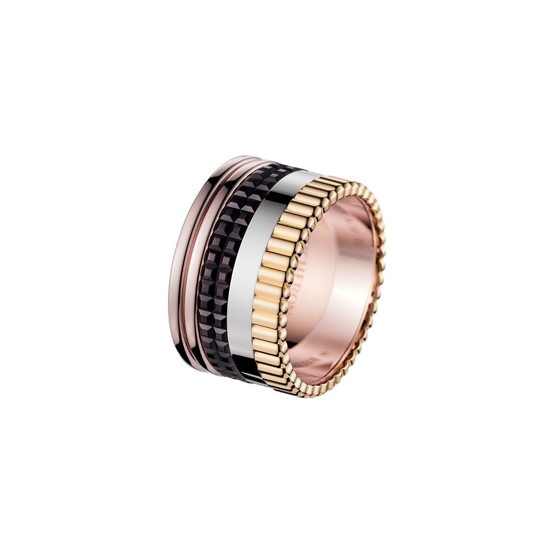 Bague Boucheron Quatre Large en or jaune, or blanc, or rose et PVD marron