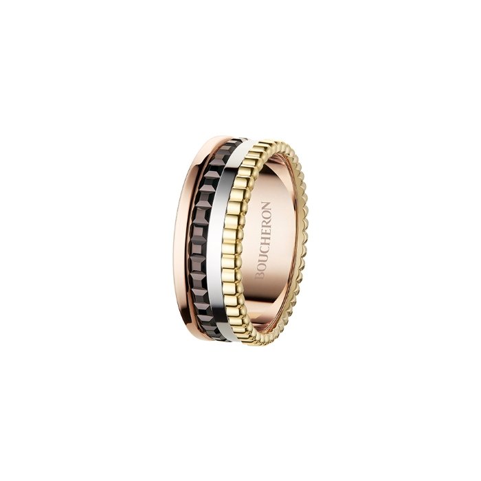 Bague Boucheron Quatre Small en or jaune, or blanc, or rose et PVD marron