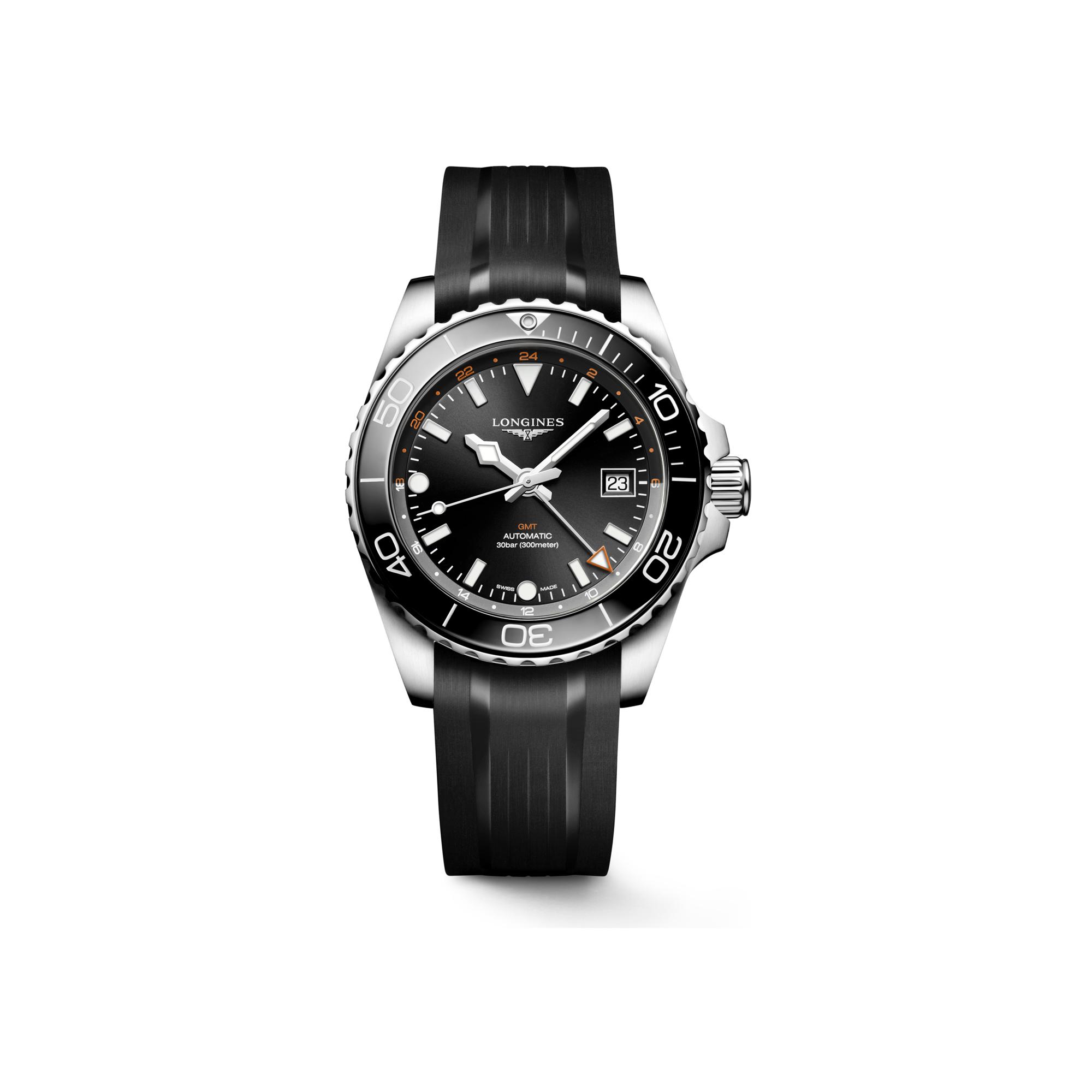 Montre Longines HydroConquest GMT L3.790.4.56.9 cadran Noir bracelet Silicone L3.790.4.56.9