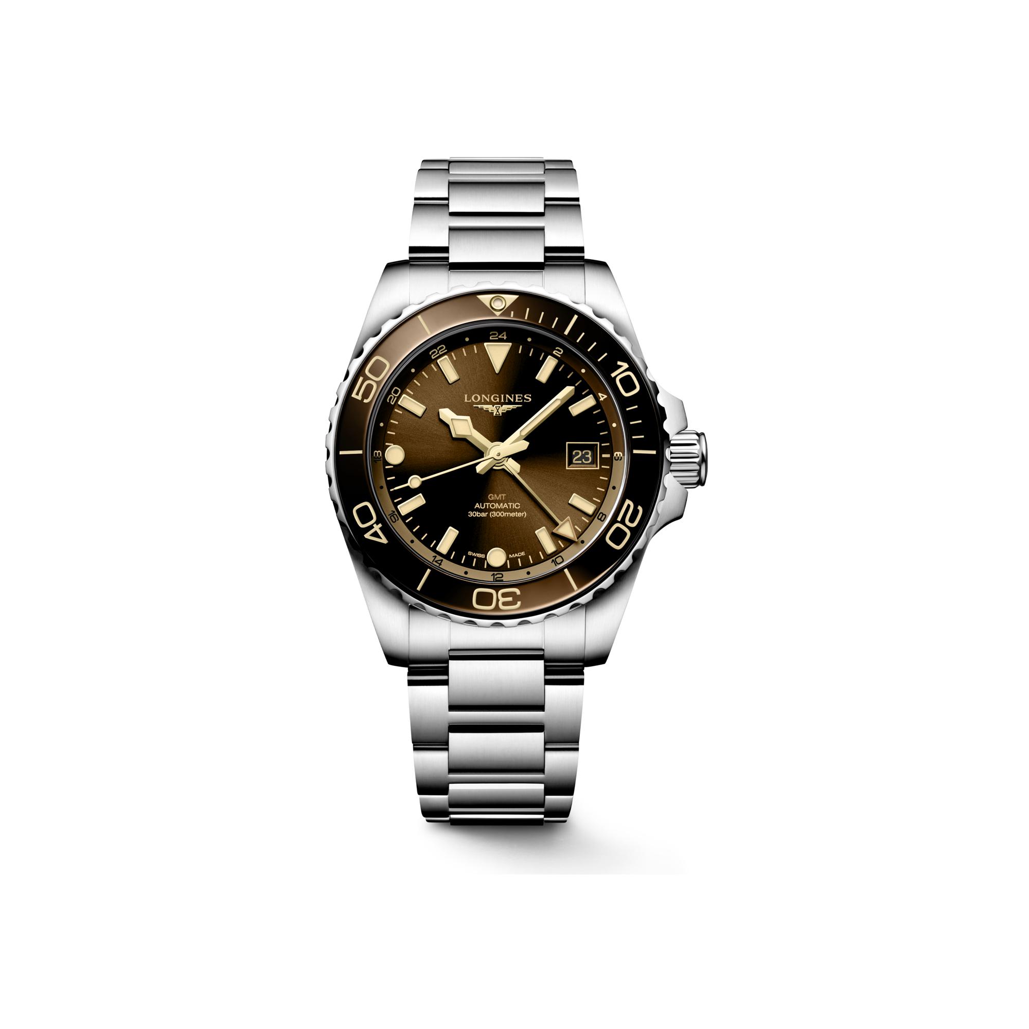 Montre Longines HydroConquest GMT L3.790.4.66.6 cadran Chocolat bracelet Acier L3.790.4.66.6