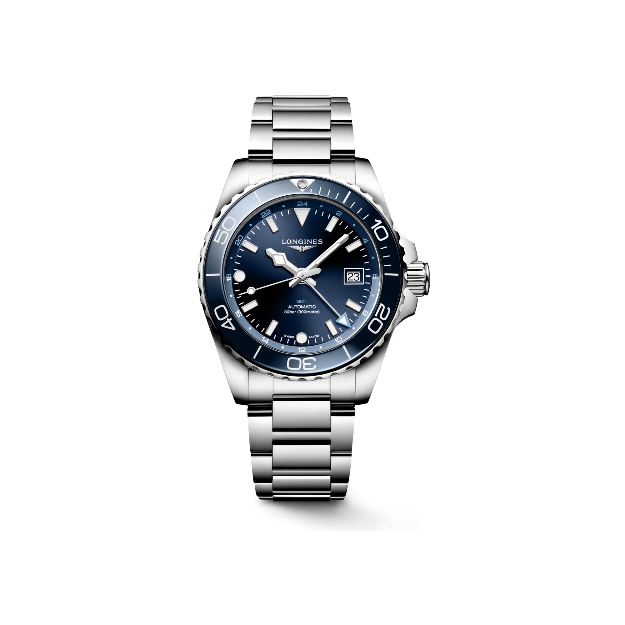 Montre Longines HydroConquest GMT L3.790.4.96.6 cadran Bleu bracelet Acier L3.790.4.96.6