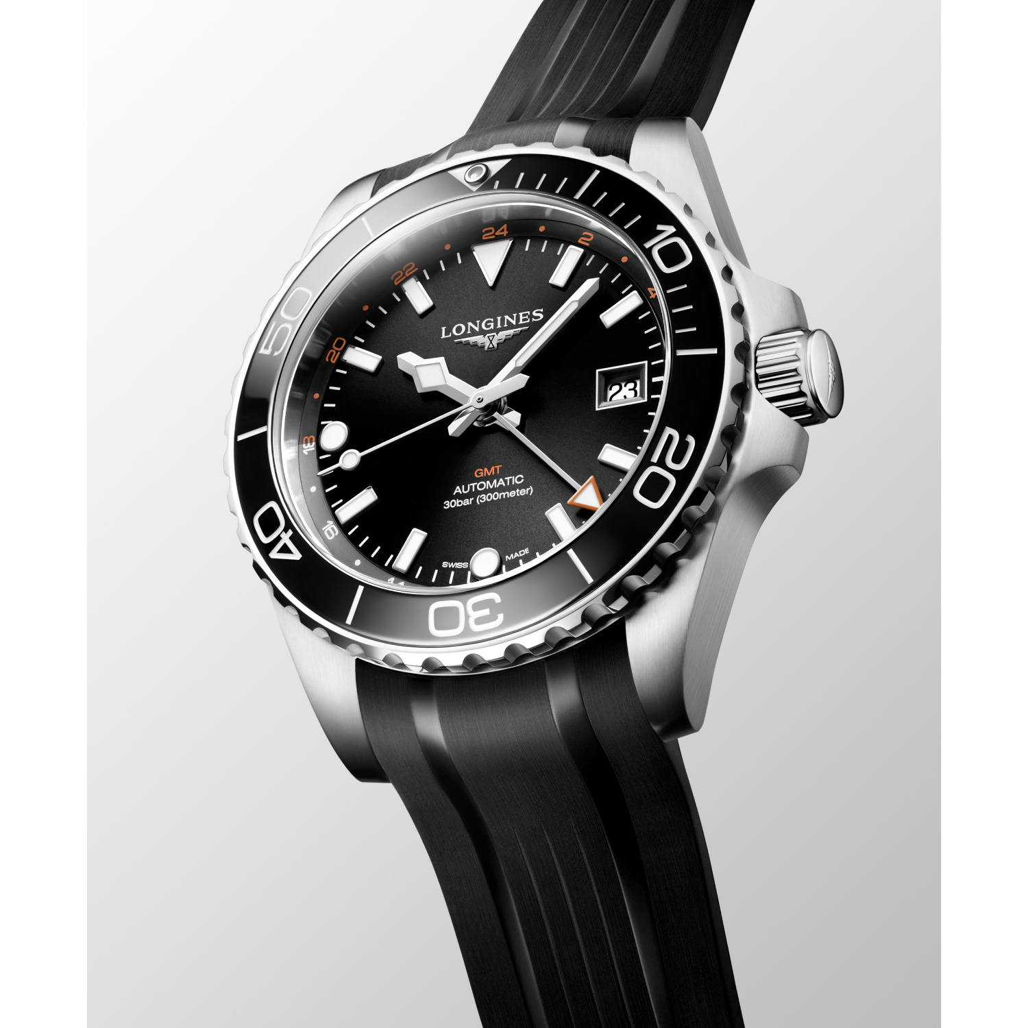 Montre Longines HydroConquest GMT L3.790.4.56.9 cadran Noir bracelet Silicone L3.790.4.56.9