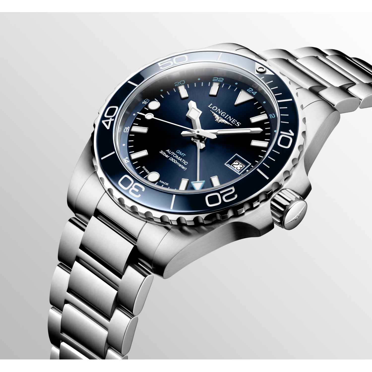 Montre Longines HydroConquest GMT L3.790.4.96.6 cadran Bleu bracelet Acier L3.790.4.96.6