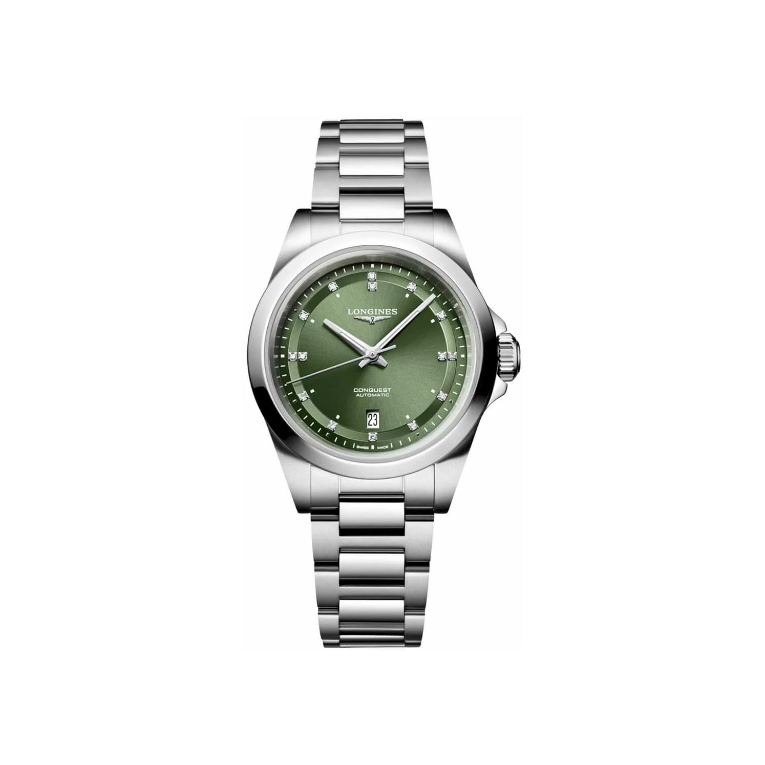 Montre Longines Conquest 30mm L3.320.4.07.6 cadran Vert bracelet Acier L3.320.4.07.6
