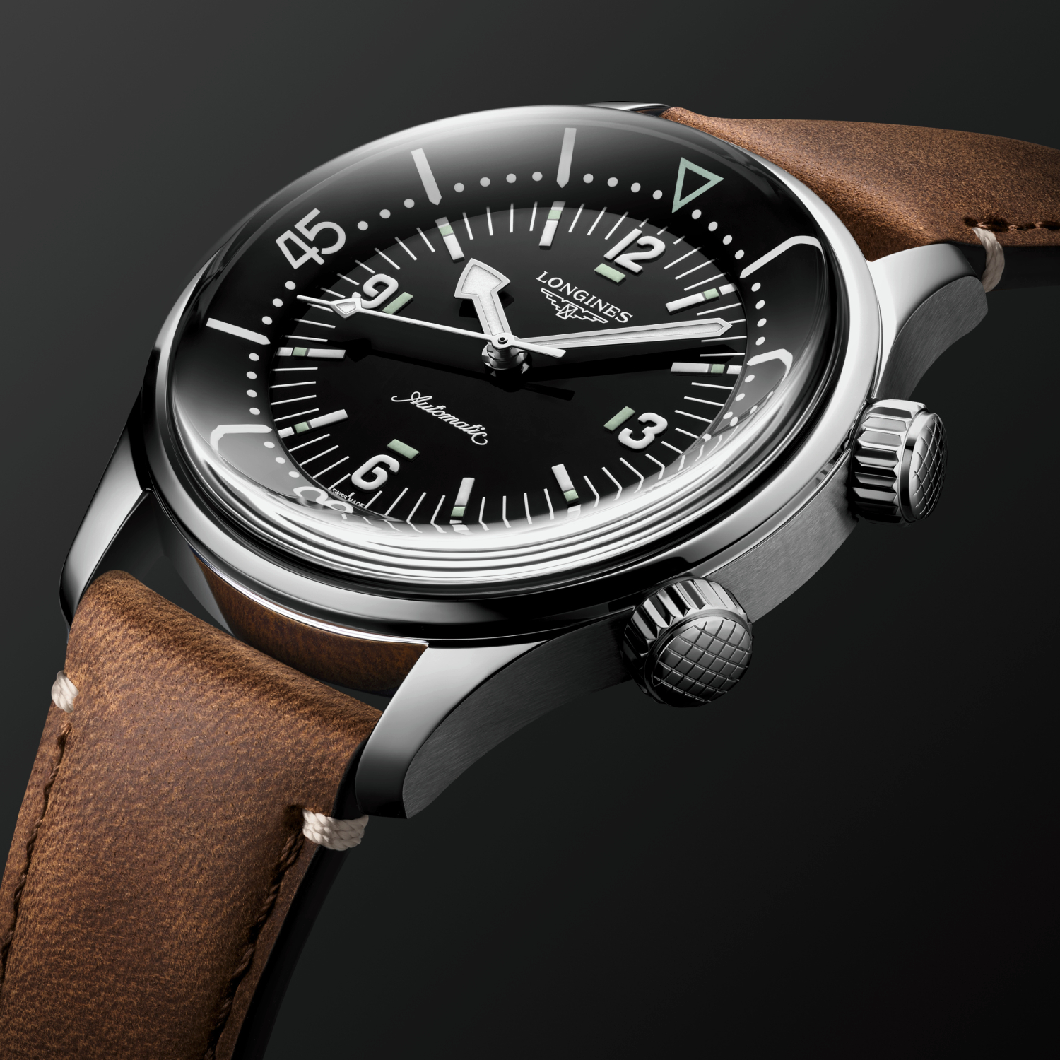 Montre Longines Legend Diver 39mm L3.764.4.50.0 cadran Noir bracelet Cuir L3.764.4.50.0