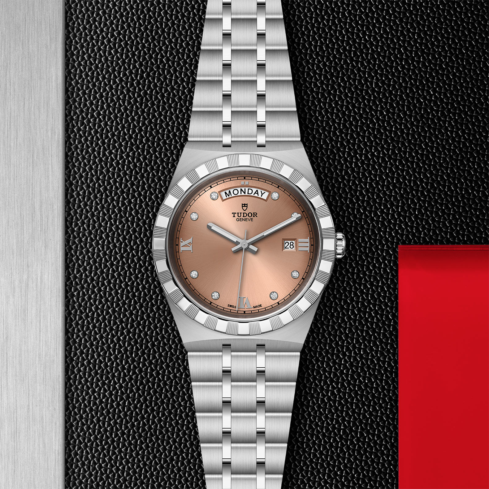 Montre TUDOR Royal boîtier en acier, 41 mm, cadran serti de diamants