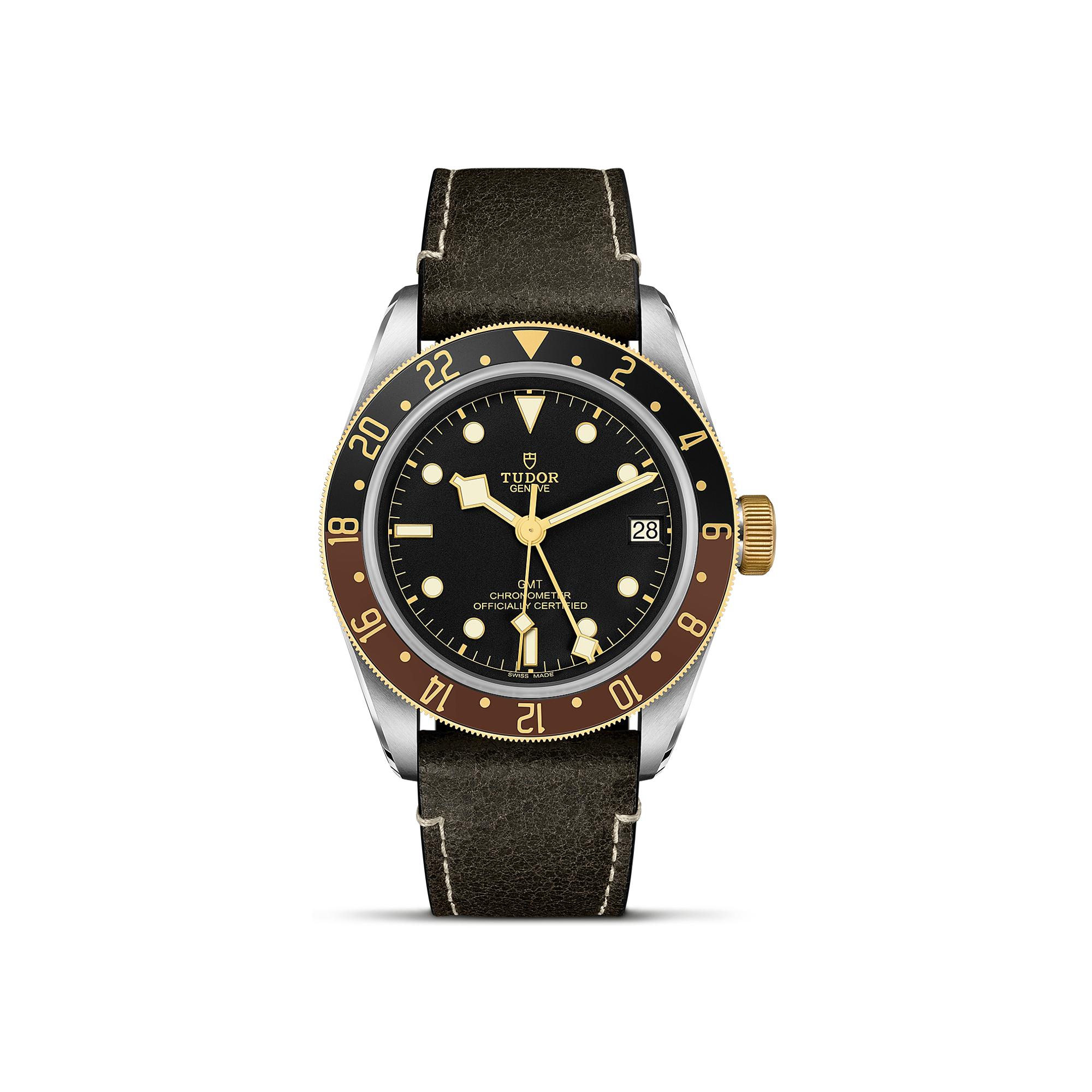 Montre TUDOR Black Bay GMT S&G boîtier en acier 41 mm, bracelet en cuir brun