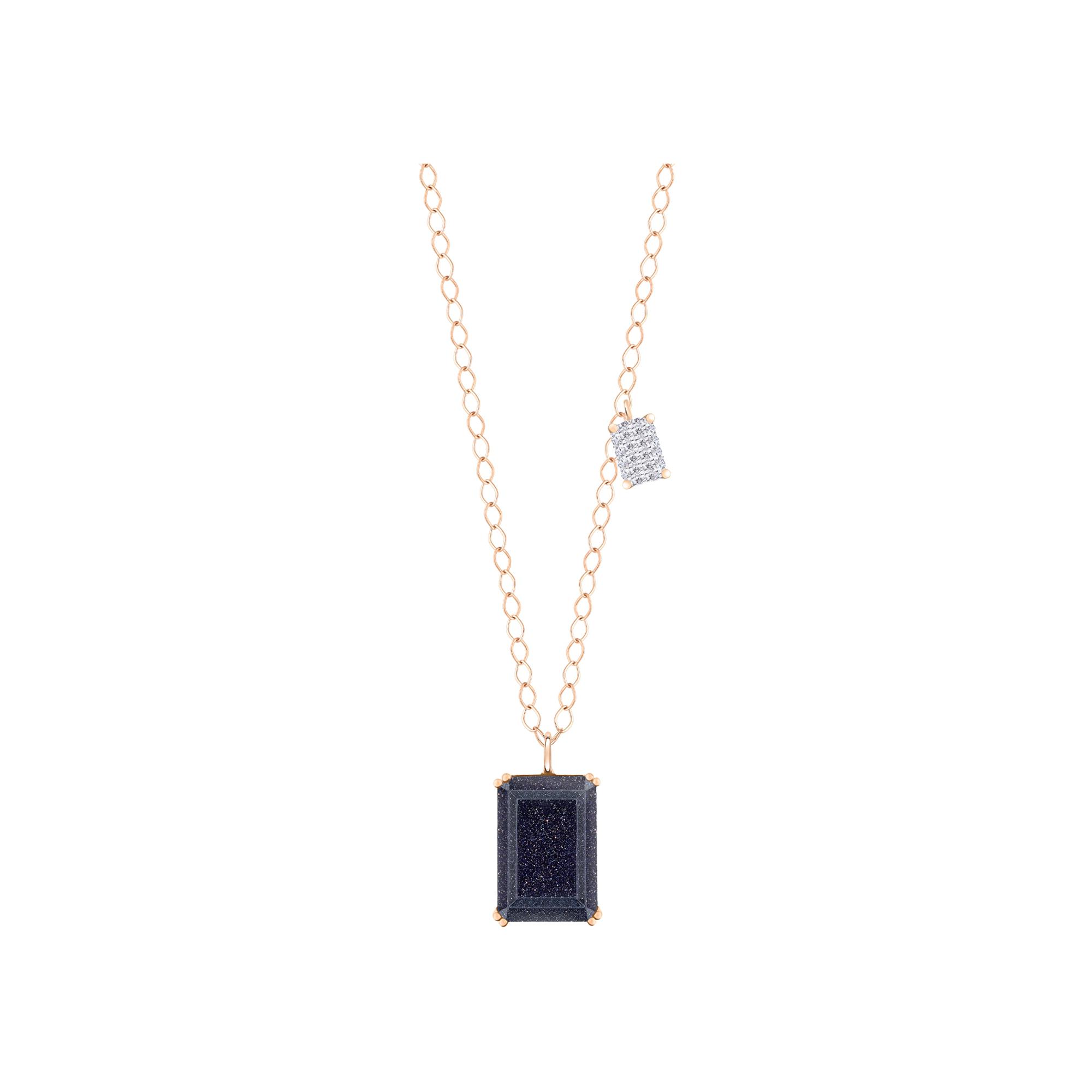 Collier Ginette NY Midnight en or rose, blue sand stone et diamants