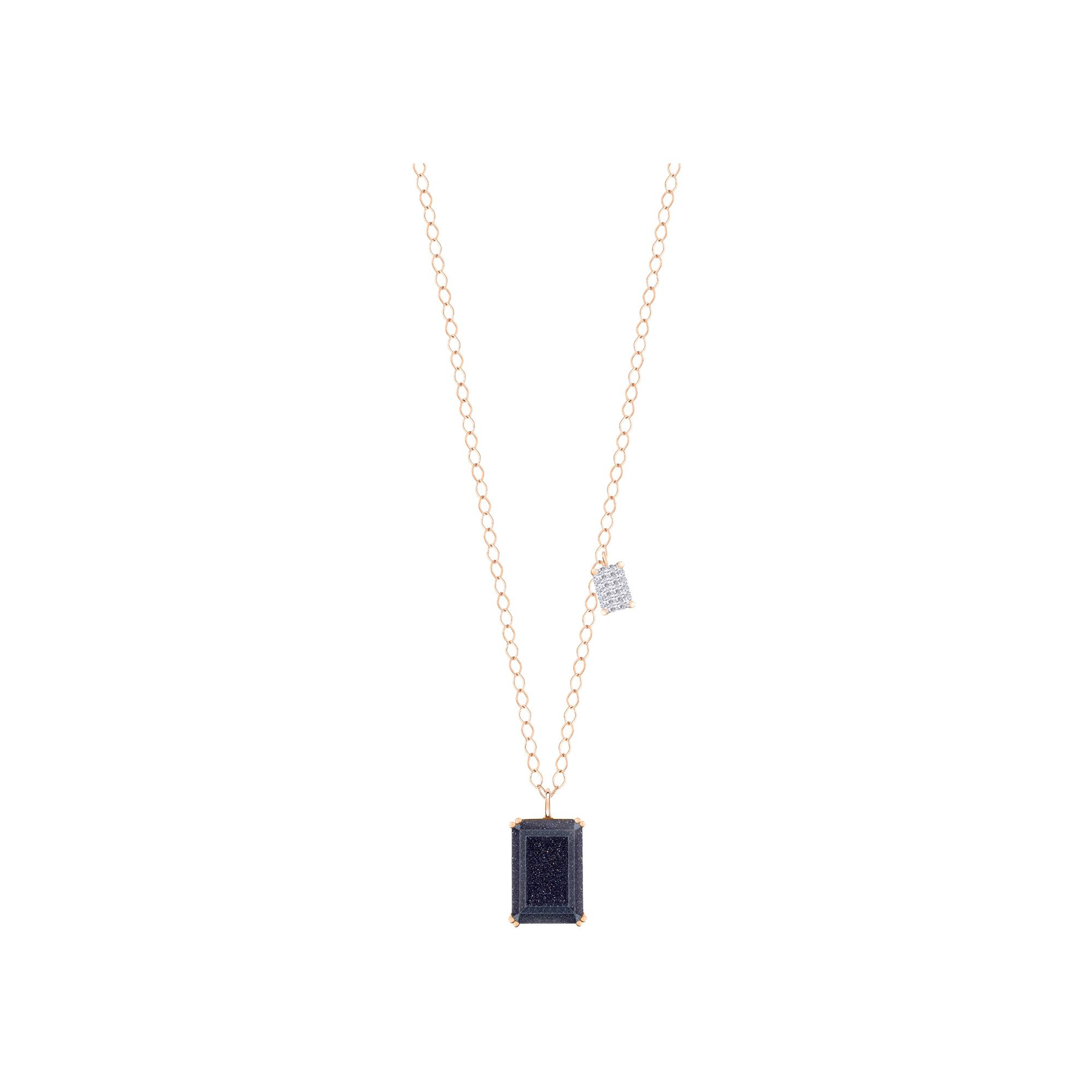 Collier Ginette NY Midnight en or rose, blue sand stone et diamants