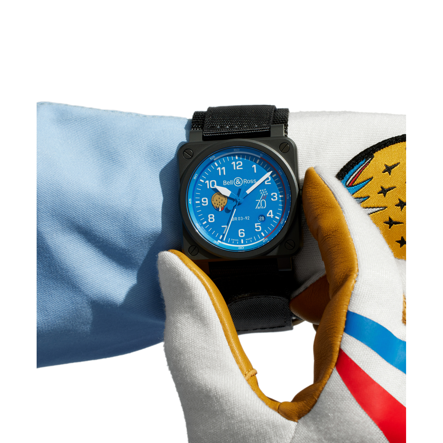 Montre Bell & Ross BR 03-92 Patrouille de France 70th Anniversary bracelet Cuir/Textile BR0392-PAF7-CE/SCA