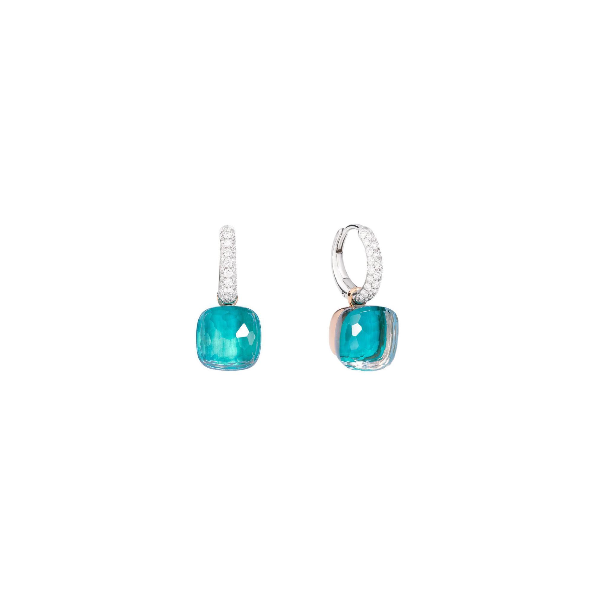 Boucles d'oreilles Pomellato Nudo en or rose, or blanc, diamants, topazes bleu ciel et agates