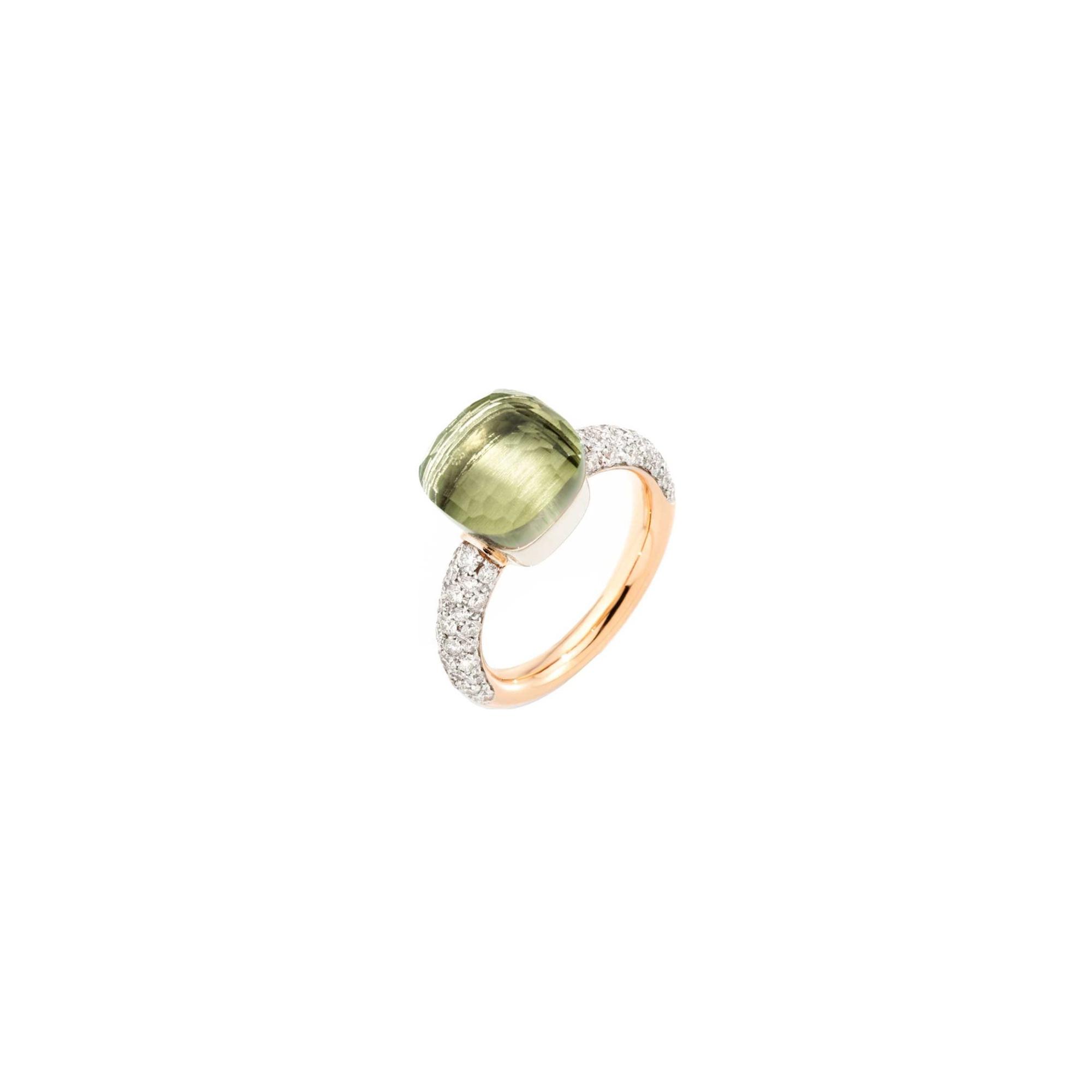 Bague Pomellato Nudo Classic en or rose, or blanc, diamants et prasiolite