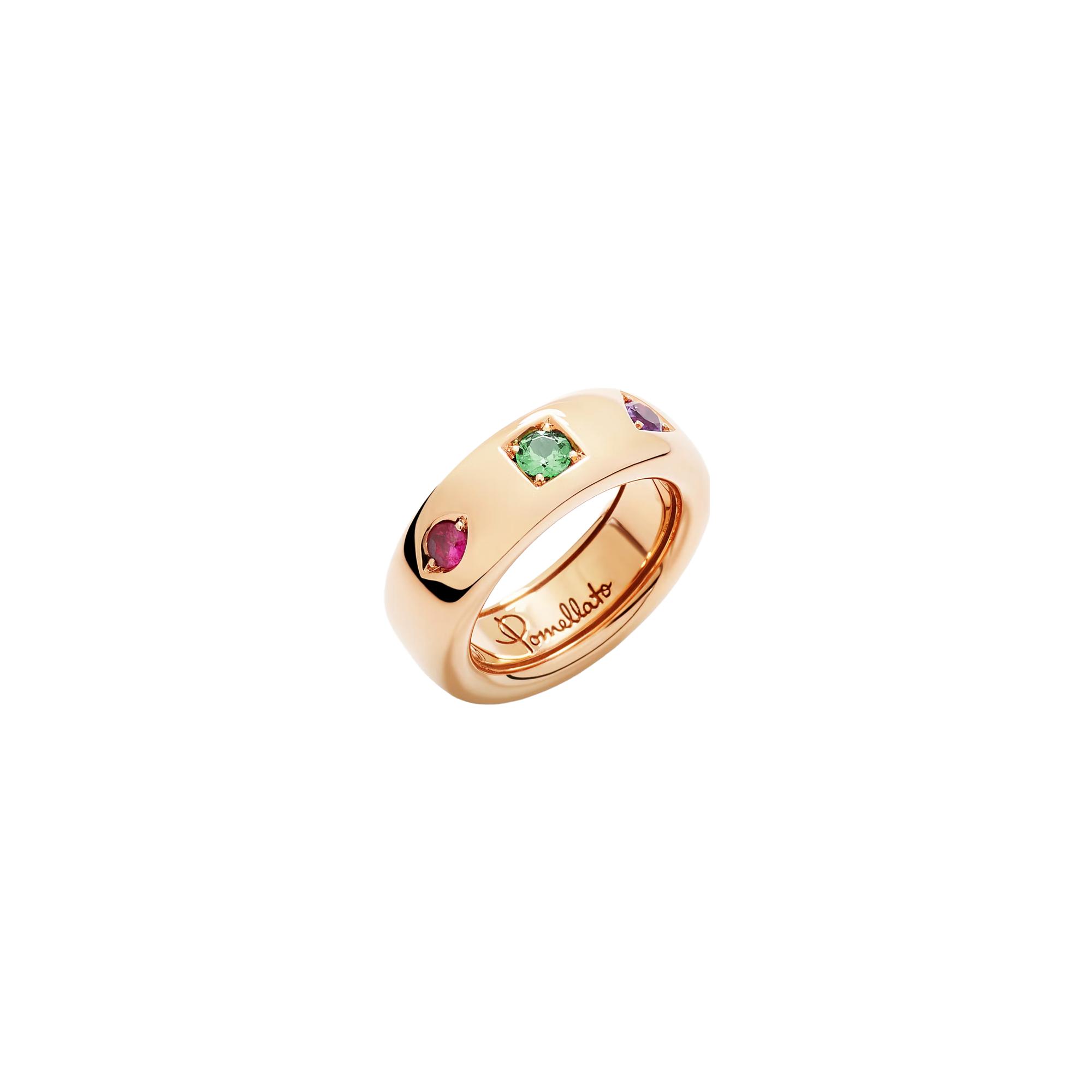 Bague Pomellato Iconica Slim en or rose avec tsavorite, rubis et améthyste