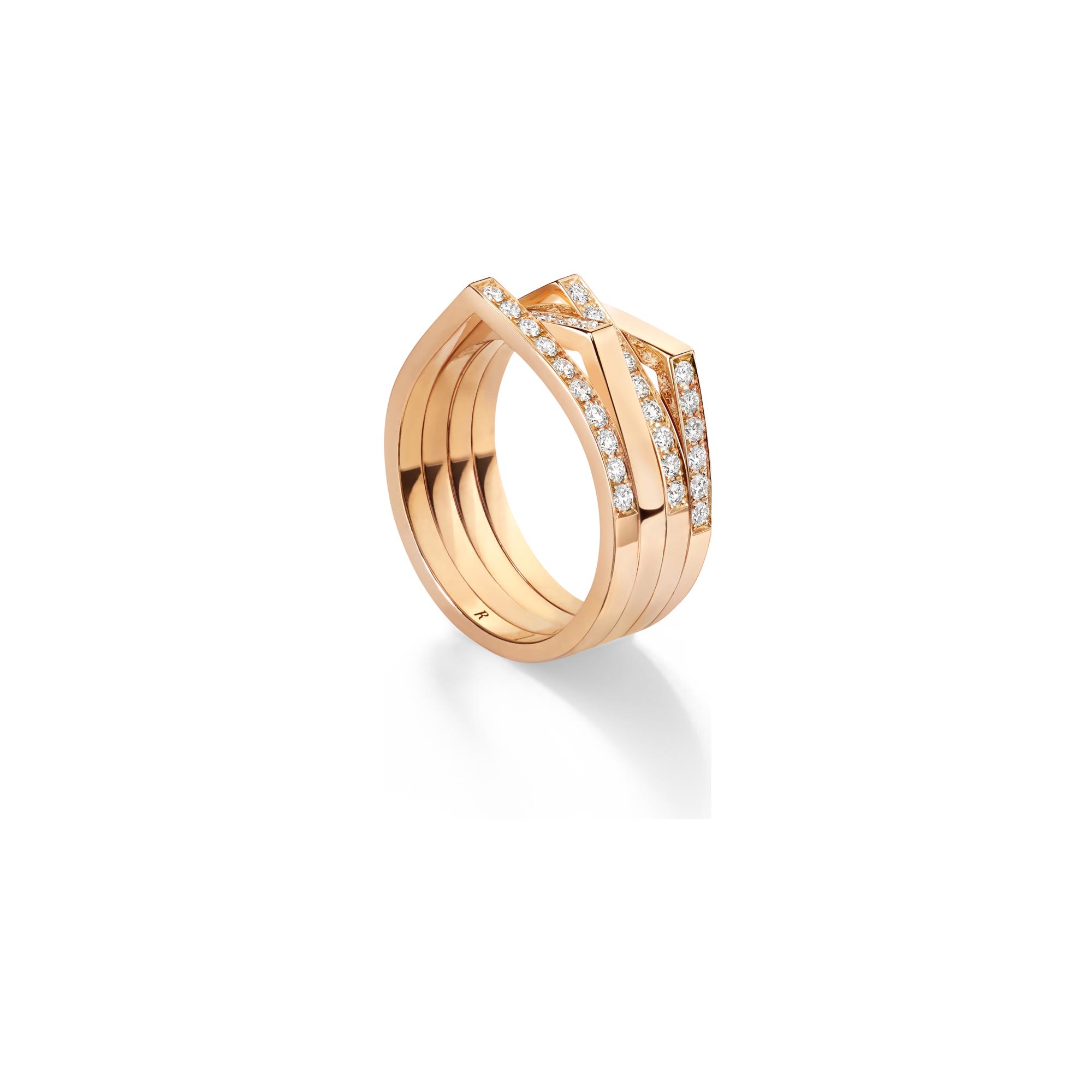 Bague Repossi Antifer 4 rangs en or rose et diamants