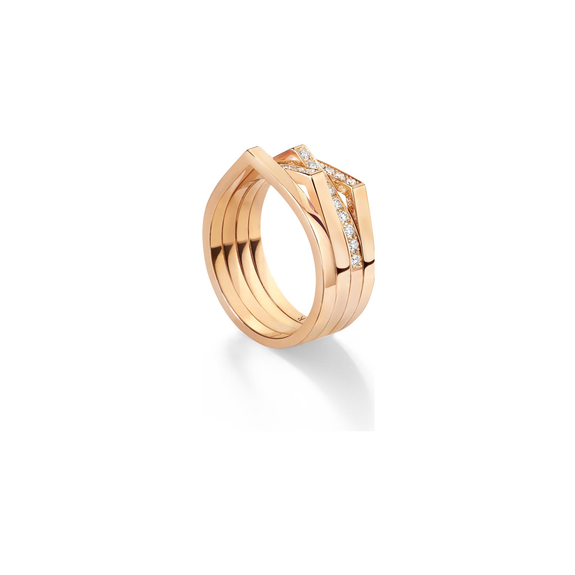 Bague Repossi Antifer 4 rangs en or rose et diamants